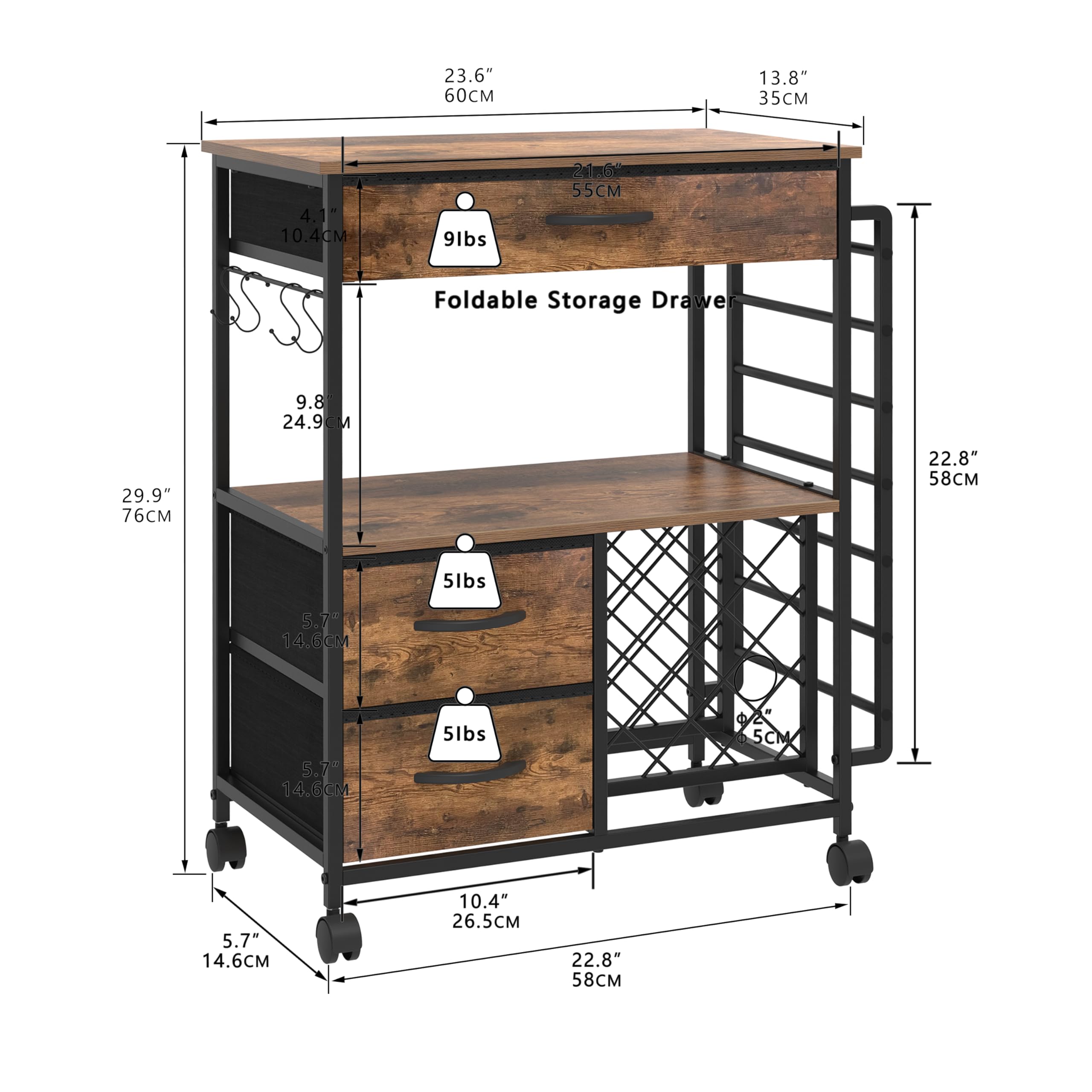 Storage Cart for Cricut Machines - Rolling Craft Cabinet with Drawers & Vinyl Roll Holder - Rustic Brown Cutting Machine Stand - Perfect for Craft Workstations, Scrapbooking & DIY Projects