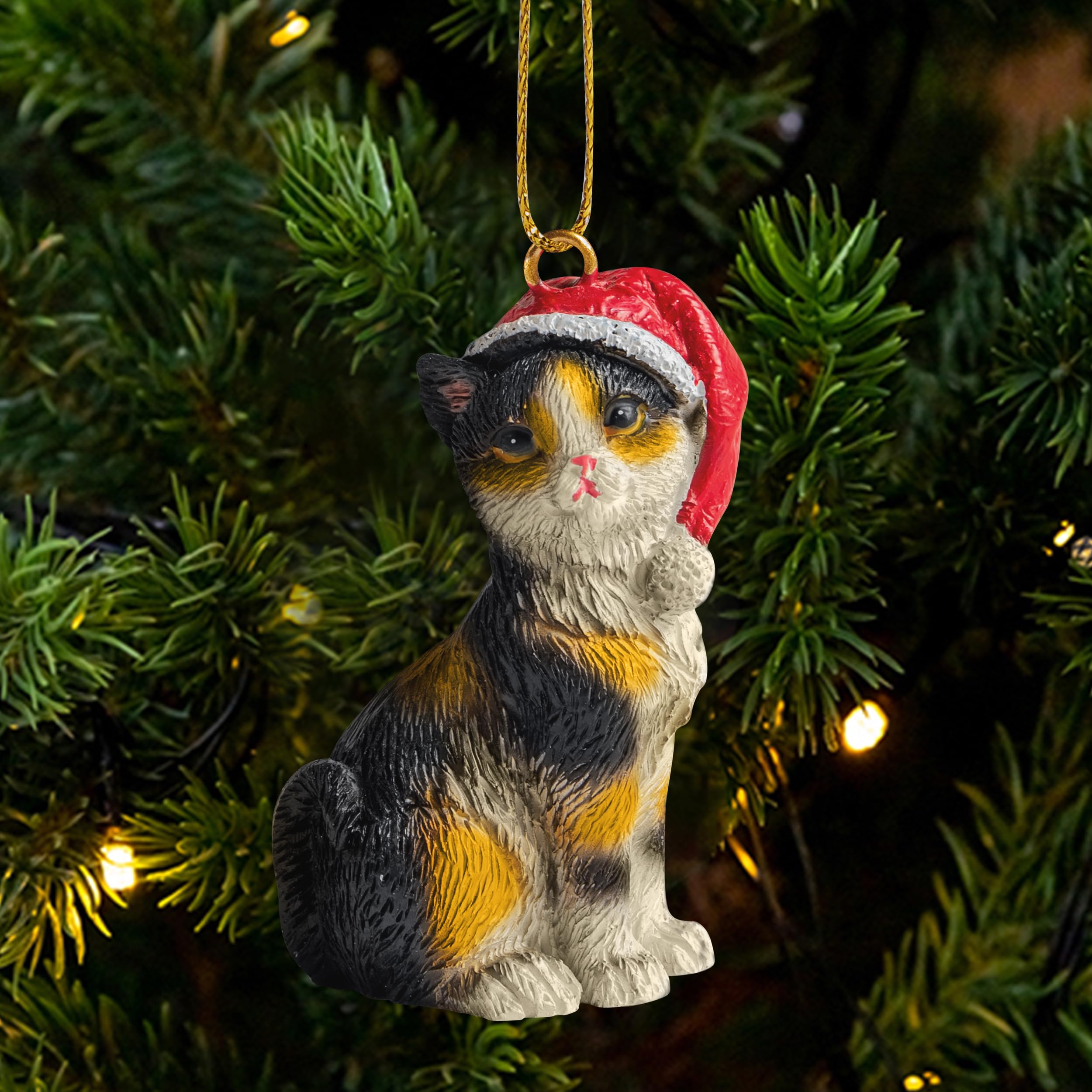 Hand-Painted Calico Cat Figurine Christmas Tree Ornaments - Unique Holiday Decor for Cat Lovers | Perfect for Xmas Tree, Gift Exchange & Home Decoration