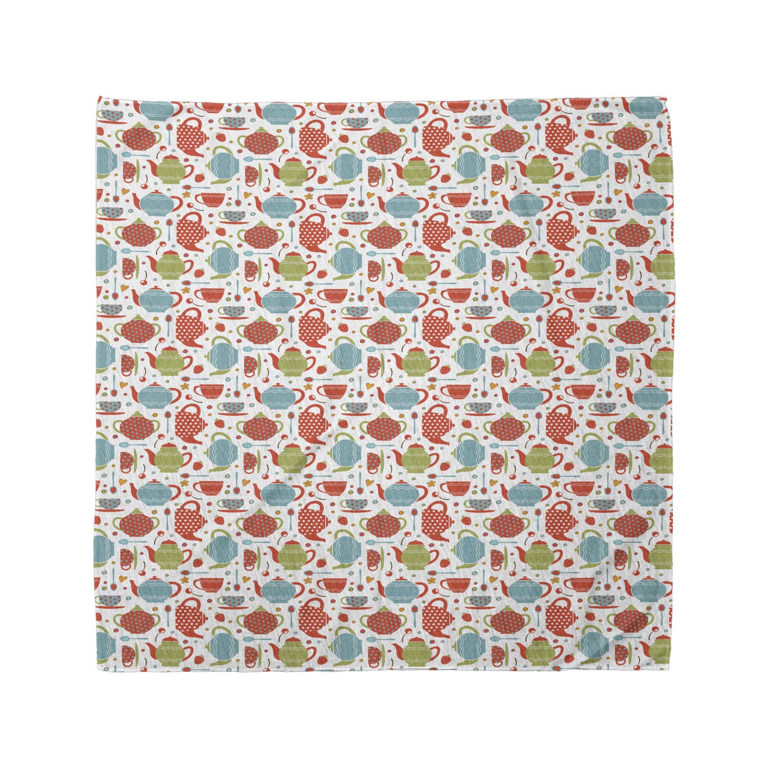 Ambesonne Tea Party Bandana - Pots, Cups & Spoons Print Unisex Head Scarf & Neck Tie for Women & Men | Perfect for Tea Parties, Picnics, Festivals & Vintage Style Outfits