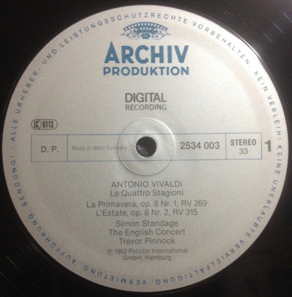 Antonio Vivaldi The Four Seasons LP Vinyl Record - English Concert, Simon Standage, Trevor Pinnock - New or Near Mint Condition - Perfect for Classical Music Collectors & Audiophiles