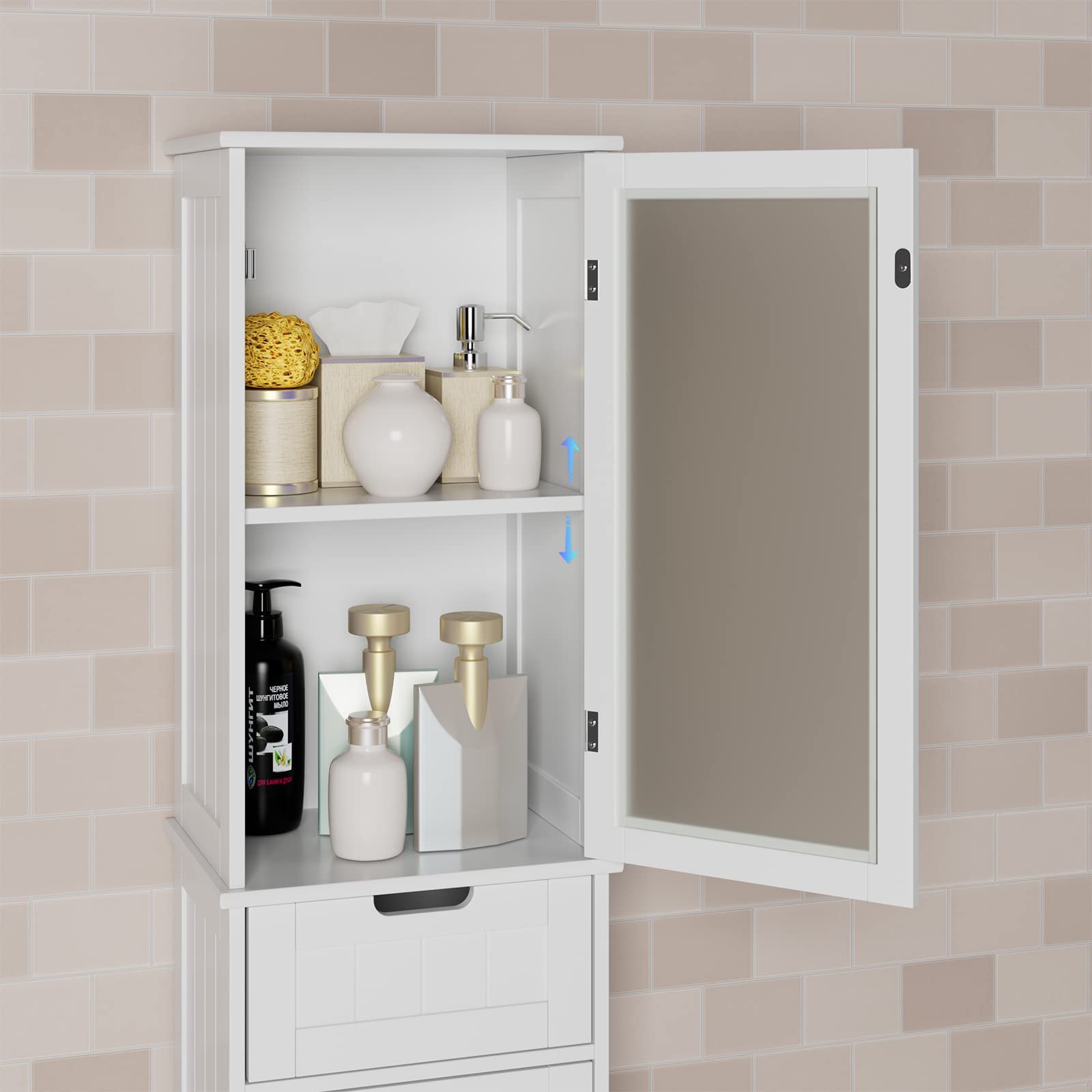 HORSTORS White Bathroom Storage Cabinet - 2 Door & 1 Drawer Freestanding Floor Cabinet with Adjustable Shelves - Tall Narrow Cabinet for Bathroom, Living Room, Home Office - Perfect for Organizing Towels, Toiletries & Office Supplies