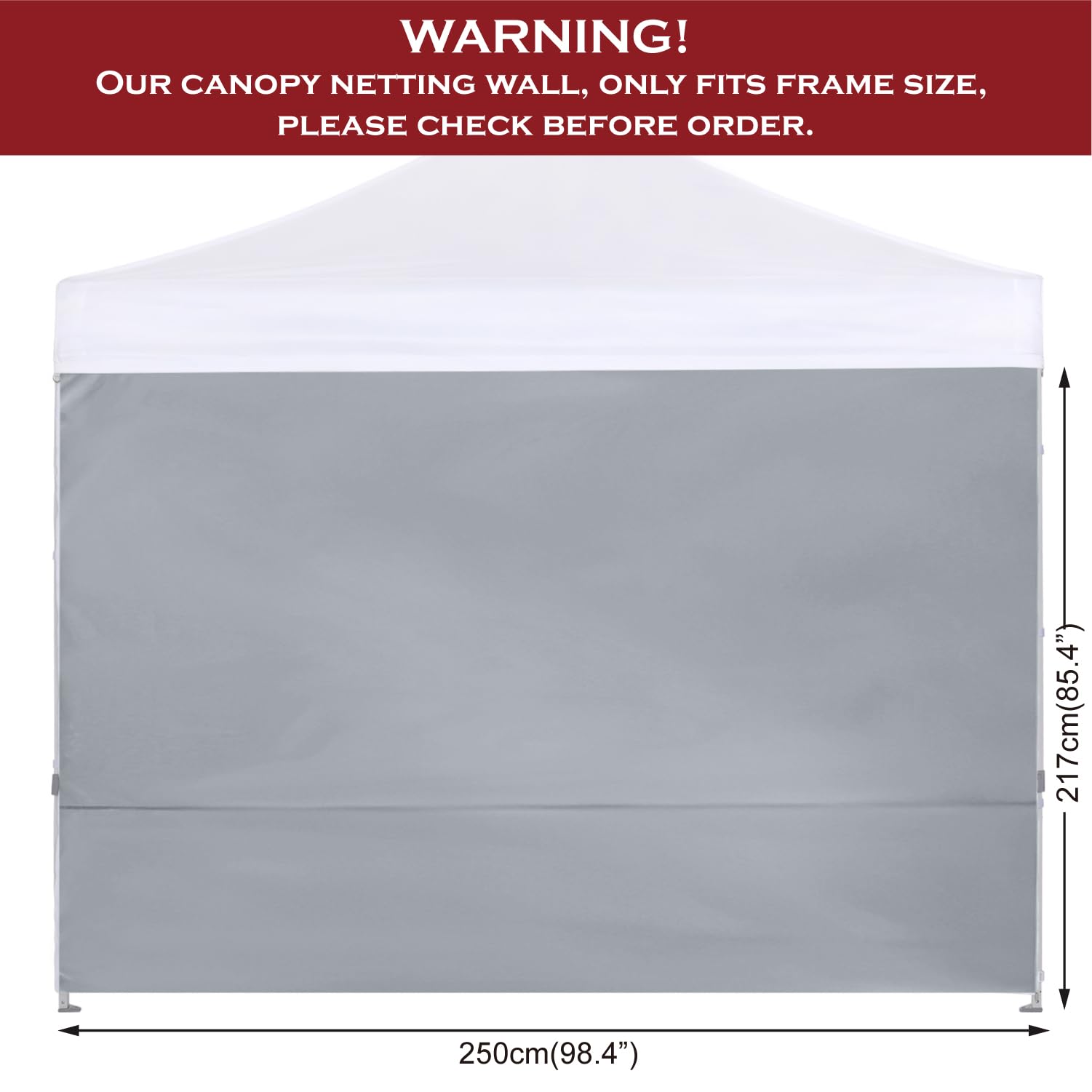 COOSHADE Instant Canopy SunWall 8x8 FT Pop Up Canopy Tent Side Wall - 1 Pack Grey Shade Screen - Perfect for Outdoor Events, Beach Parties & Camping Shelter Protection
