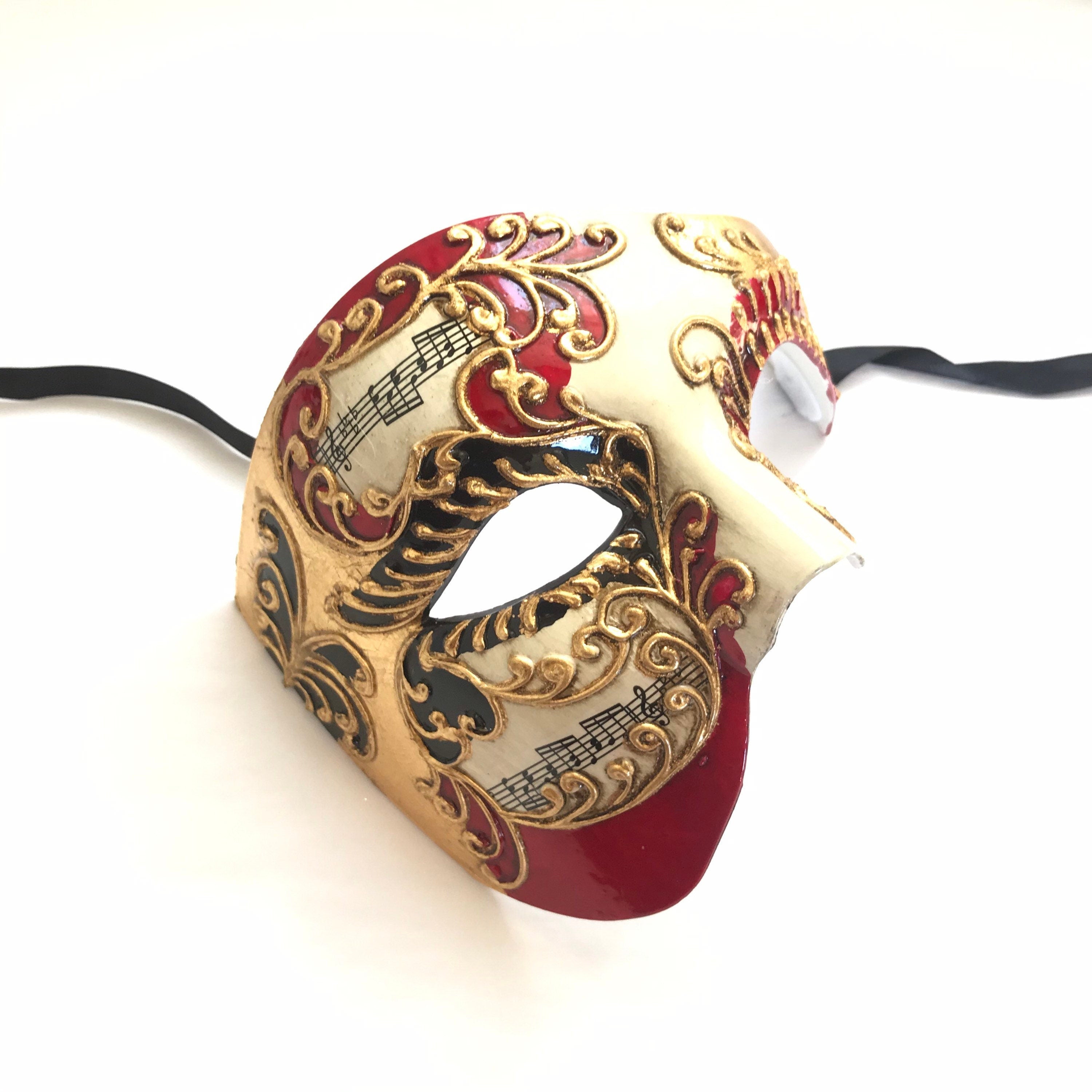 Venetian Mask - Elegant Red, Black & Gold Masquerade Mask for Halloween, Costume Parties & Venetian Carnival | Handmade Venetian Style Mask