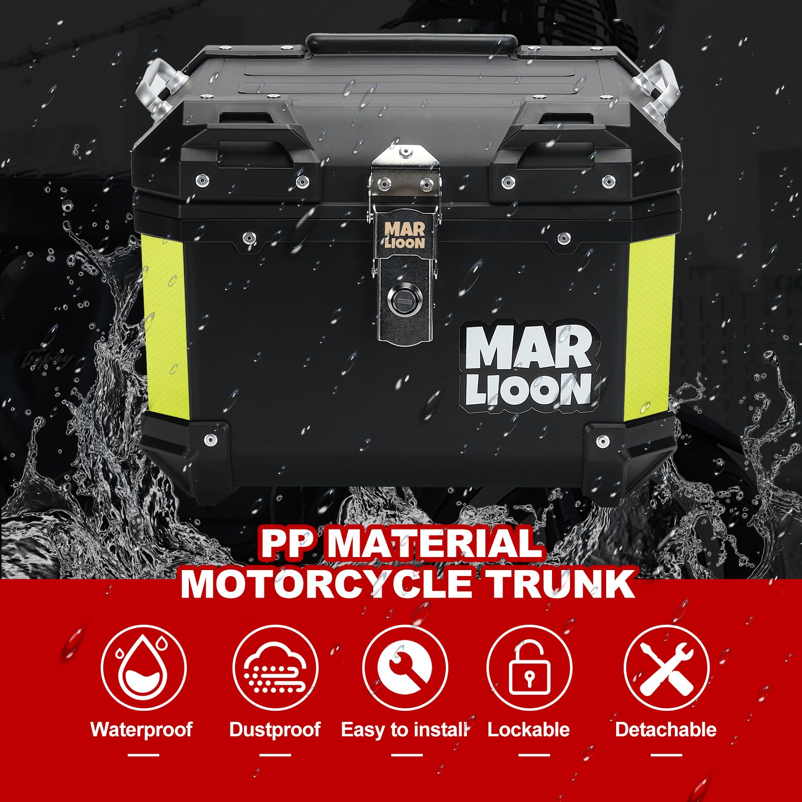 35L Universal Motorcycle Top Case - Quick Release Mounting Plate, Waterproof Scooter Tail Box for Helmet & Luggage Storage - Durable Black Tour Trunk for Commuting, Travel & Adventure Rides