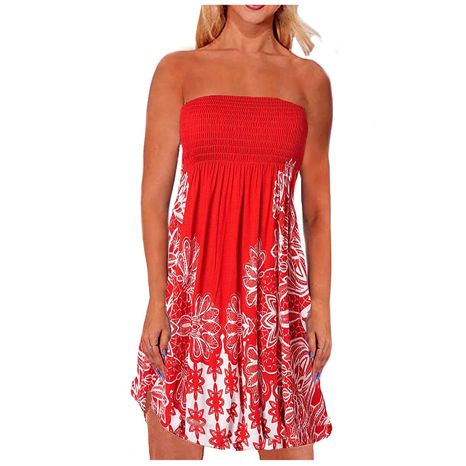 Sexy Women's Summer Dresses - Flowy Bustier Print Sleeveless Dress for Casual Wear | Plus Size Loose Fit | Perfect for Beach, Party & Date Night