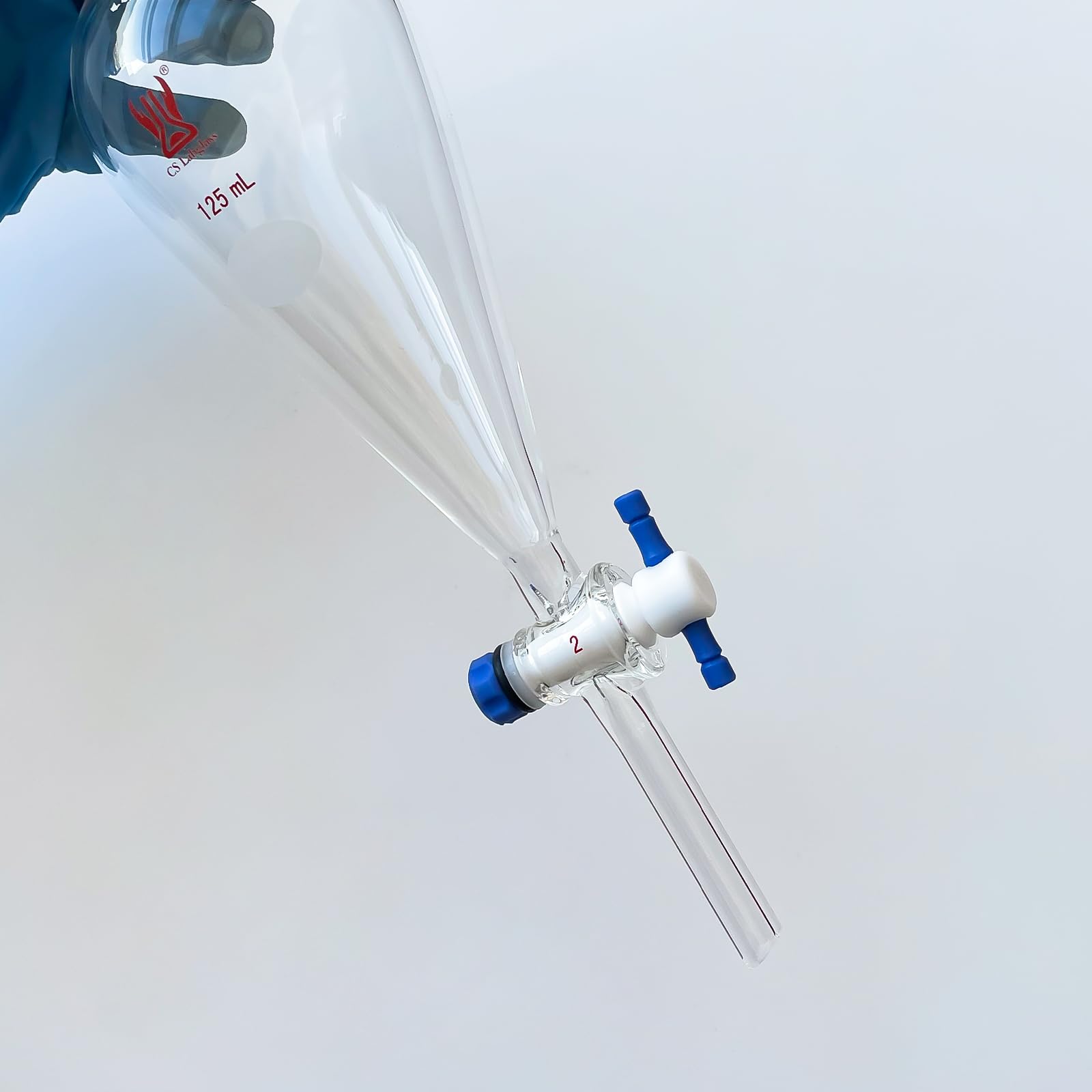 125ml Heavy Wall Borosilicate Glass Separatory Funnel with 19/22 Joint & 2mm PTFE Stopcock - Laboratory Grade for Chemical Extraction, Liquid Separation - Ideal for Chemistry Labs, Research, and Essential Oil Distillation