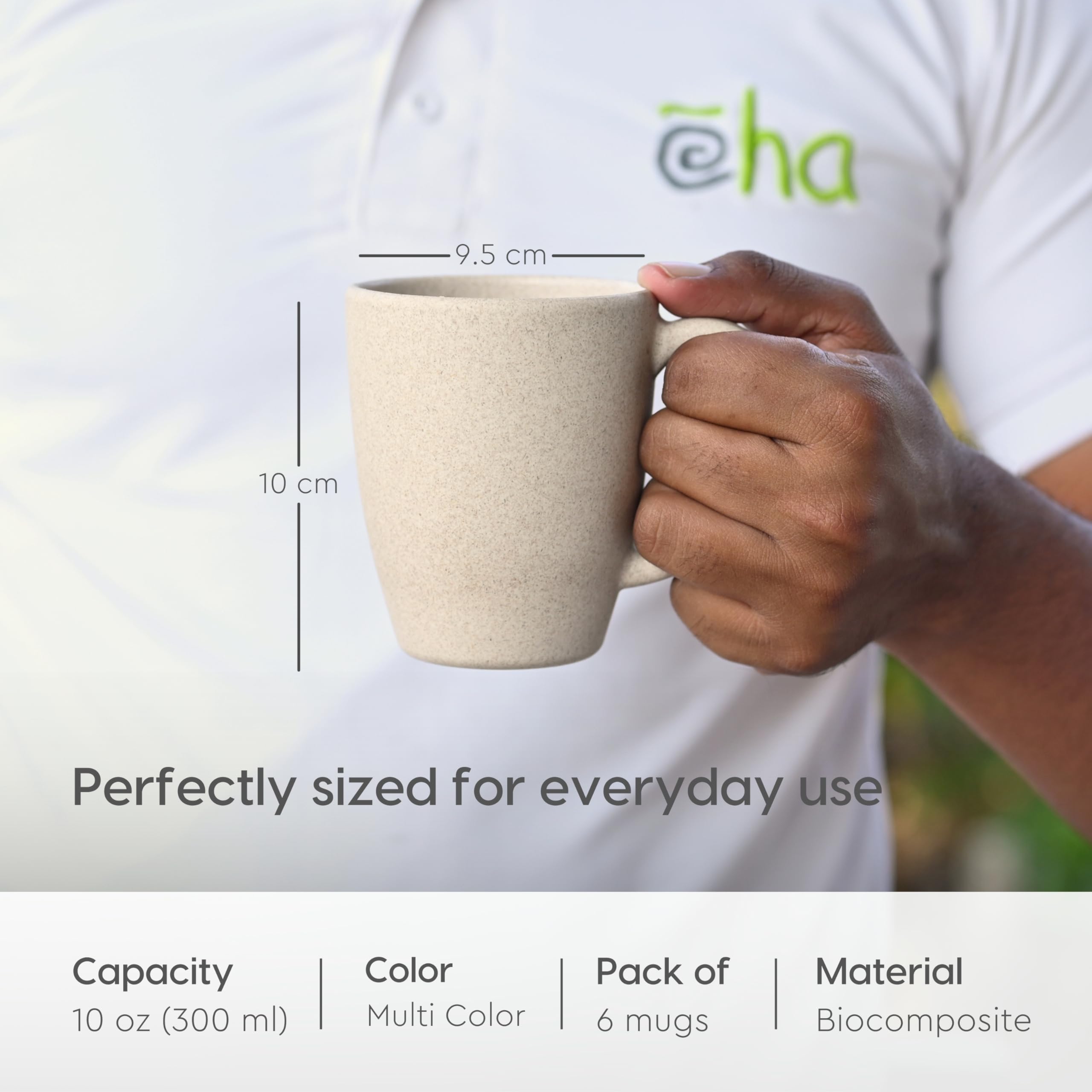Eco-Friendly Set of 6 Classic Coffee Mugs | 10 oz | Made with Sustainable Rice Husk & Bamboo Fibers | Microwave & Dishwasher Safe | Matte Finish | Perfect for Hot Coffee, Iced Tea, Milk & More | Ideal for Home, Office & Gifts (Multicolor, Pack of 6)