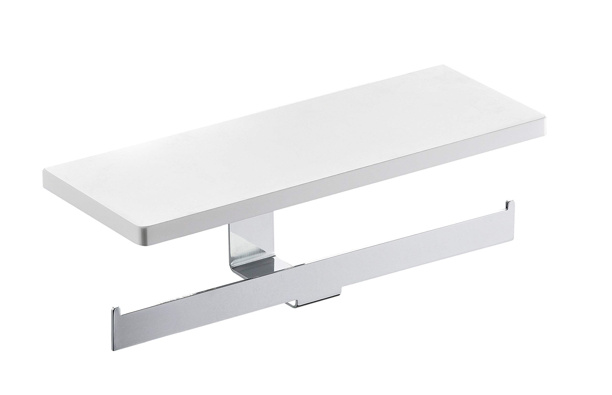 Premium Double Toilet Paper Holder with Mock Marble Shelf - Chrome Bathroom Tissue Roll Organizer (GV-129-2) - Holds Up to 4.13