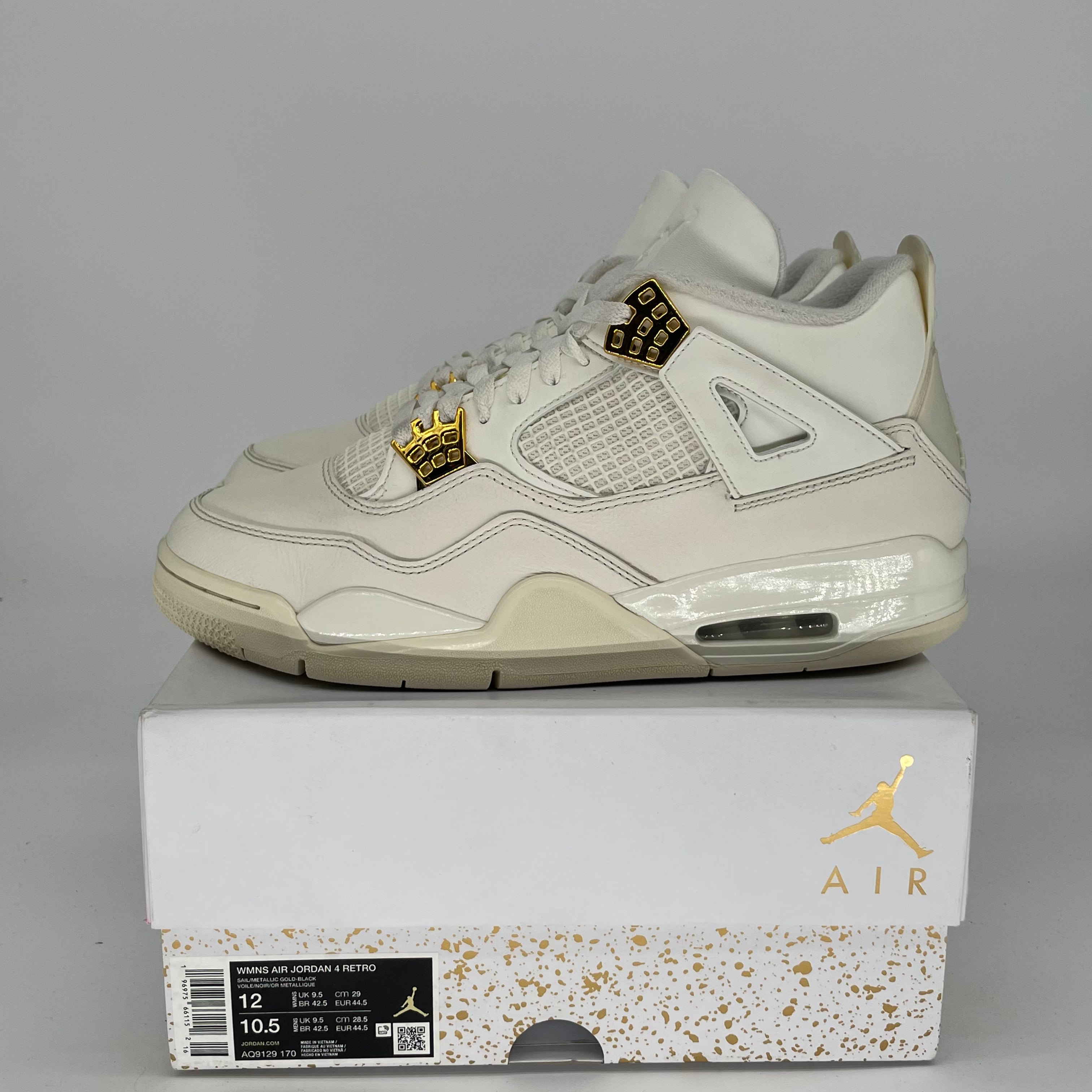 AIR JORDAN 4 METALLIC GOLD Womens Sneakers Size 10.5/12W (AQ9129-170) - Retro Basketball Shoes for Women, Fashion Streetwear & Gym Workout