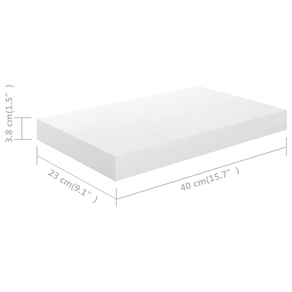 Floating Wall Shelf - 15.7x9.1 Inches White MDF Wall Mounted Display Ledge for Living Room, Bedroom, Office - Modern High Gloss Shelves for Books, Photos, Decor & Collectibles