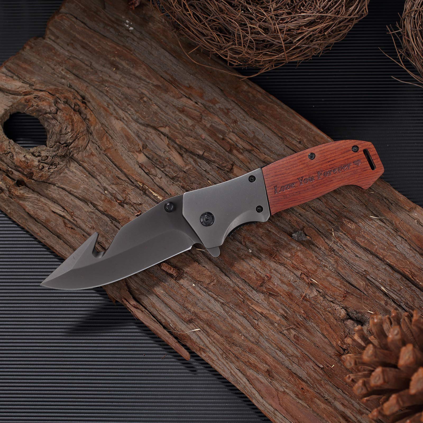 Fodiyaer Best Dad Ever Engraved Tactical Pocket Knife - Personalized Gift for Father's Day, Birthday, Christmas & Graduation - Durable EDC Knife for Outdoor, Camping & Everyday Carry