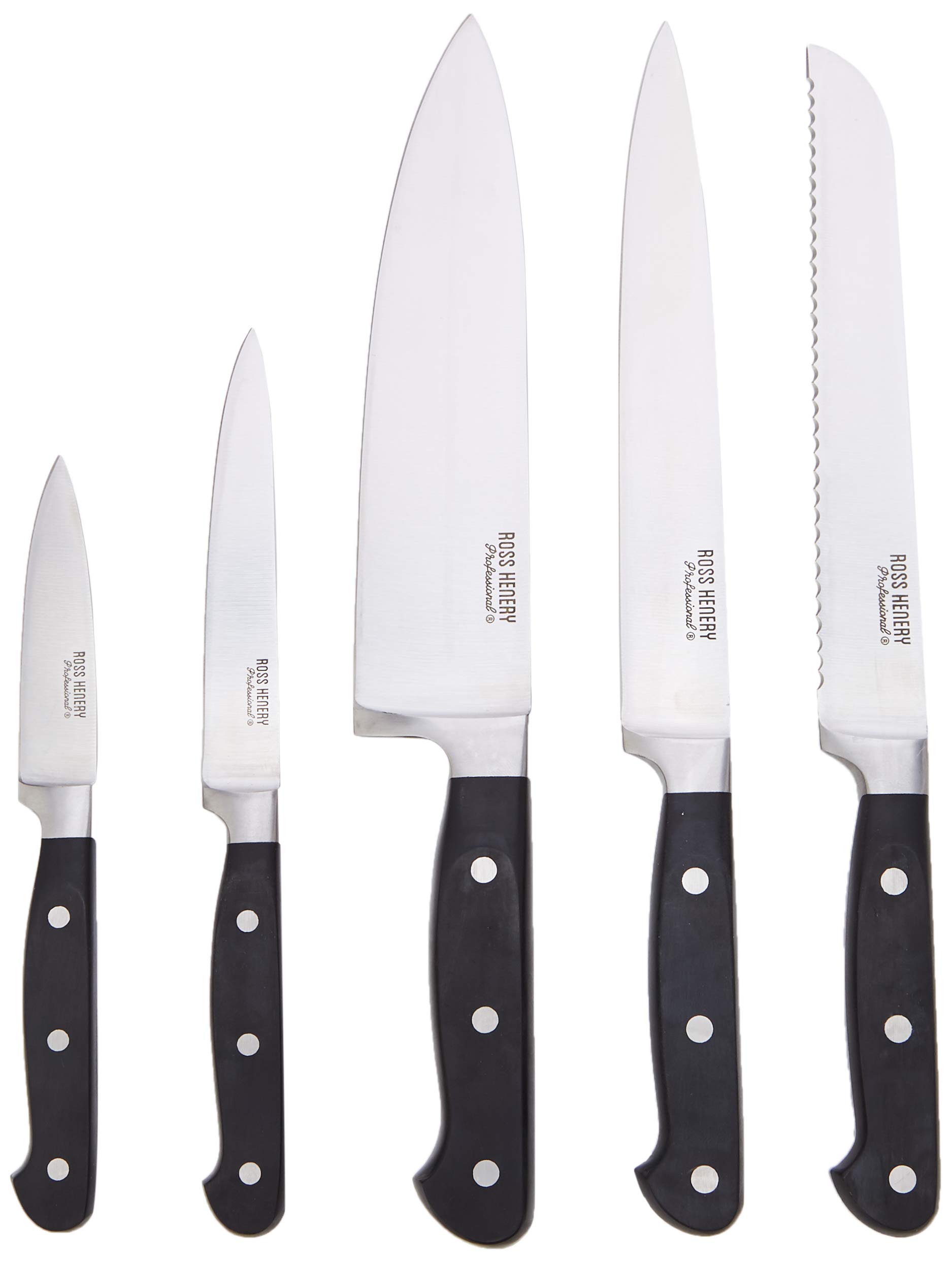 Ross Henry Professional 5-Piece Stainless Steel Kitchen Knife Set with Magnetic Block - Perfect for Home Chefs, Cooking Enthusiasts & Professional Kitchens