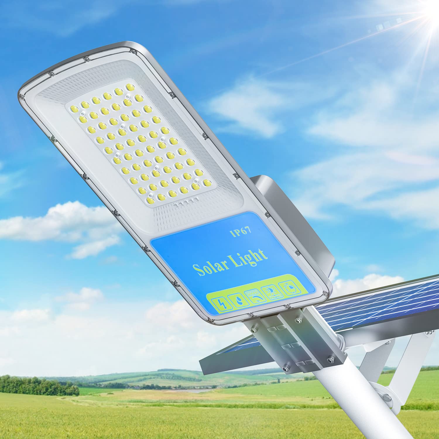 400W Solar Street Light Outdoor Waterproof - 6500K 40000LM LED Street Lamp with Remote Control, Dusk to Dawn Sensor, Wide Angle Illumination for Parking Lots, Yards, Driveways & Pathways | Energy-Efficient Solar Lighting Solution for Home & Commercial Use