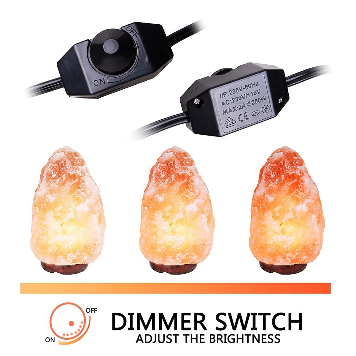Easy Install Himalayan Salt Lamp Cord Replacement with Dimmer Switch - 1 Pack & 6 Pack E12 Halogen Bulbs for Relaxation, Meditation & Home Decor