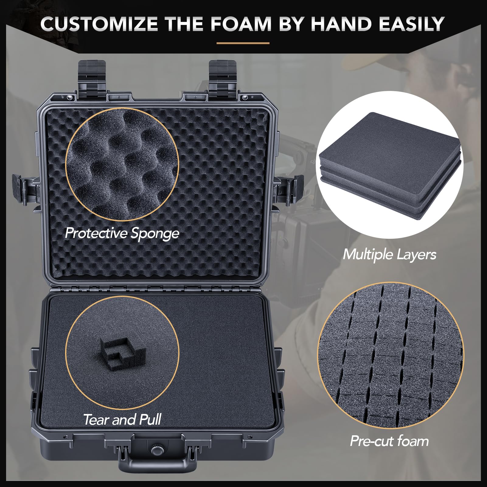 Lykus HC-4110 Waterproof Hard Protective Case with Customizable Foam Insert - 41x36x13cm Interior for 16