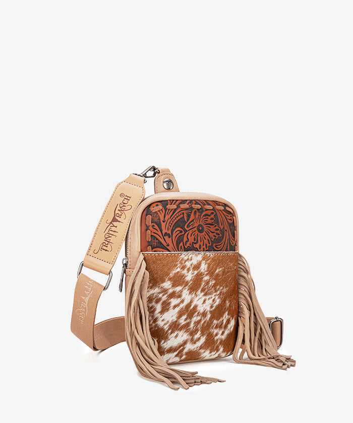 Genuine Hair-On Cowhide Fringe Sling Bag - Hand-Tooled Leather Crossbody Purse for Women | Western Boho Fashion Accessory | Perfect for Concerts, Festivals & Everyday Use