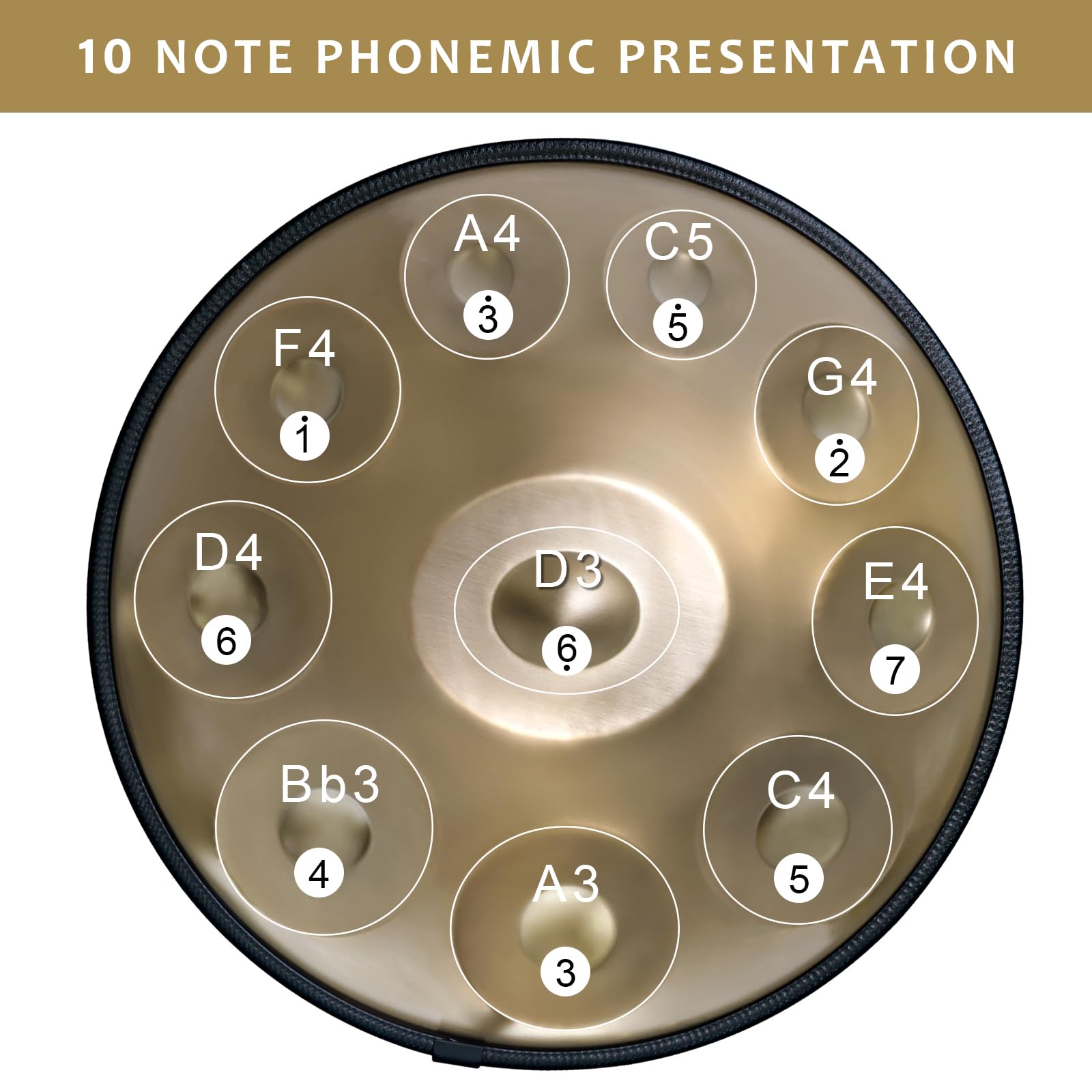 22 Inch Handpan Drum in D Minor Kurd Tuning - 432Hz 10-Note Premium Steel Hand Drum Instrument for Adults (Gold) | Perfect for Meditation, Yoga, Music Therapy & Outdoor Performances