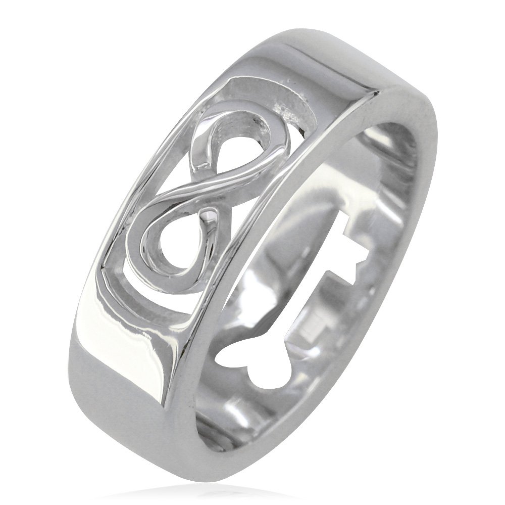 18K White Gold Infinity & Key Wedding Band for Men & Women – 5.5mm Wide Unisex Ring – Perfect for Anniversaries, Engagements, and Romantic Gifts