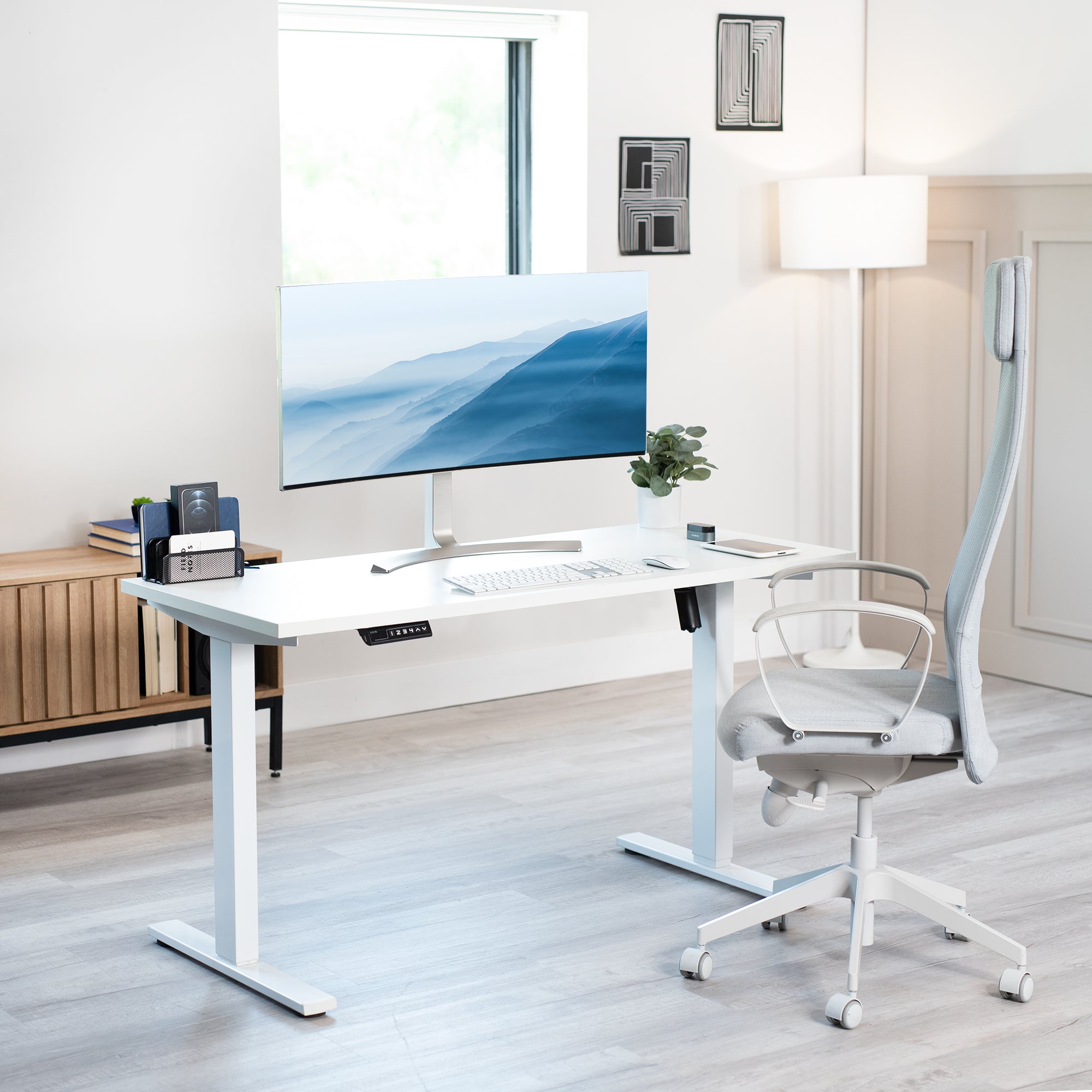 1BS Series Electric Standing Desk with Square Corner Top - Adjustable Height Home Office Desk for Work, Study & Gaming - Ergonomic Workspace Solution