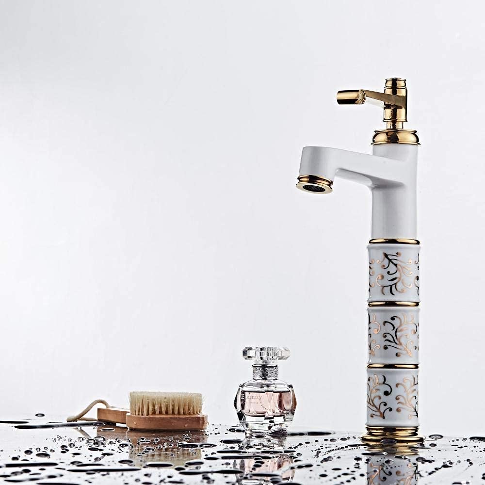 Brass Electroplated Rose Gold Single Handle Deck Mount Mixer Faucet for Bathroom & Kitchen Sink - Ceramic Cartridge, Tall Spout, White Finish | Perfect for Modern Home, Apartment, and Commercial Use