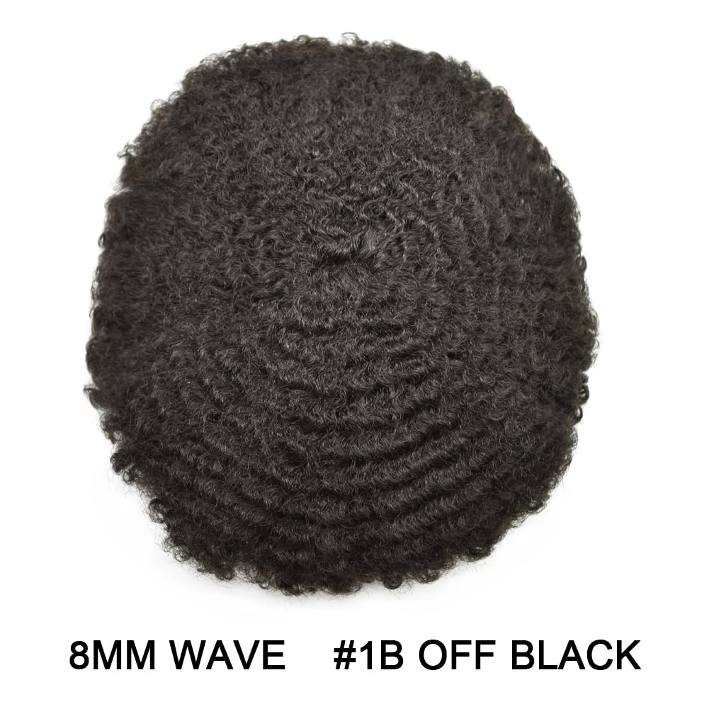 Premium Afro Curly Toupee for Black Men - 100% Human Hair Replacement System | Durable Injected Skin PU Hairpiece | Thin Skin Kinky Curly Mens Wig #1B Off Black-8mm | Perfect for Daily Wear, Special Occasions & Hair Loss Solutions