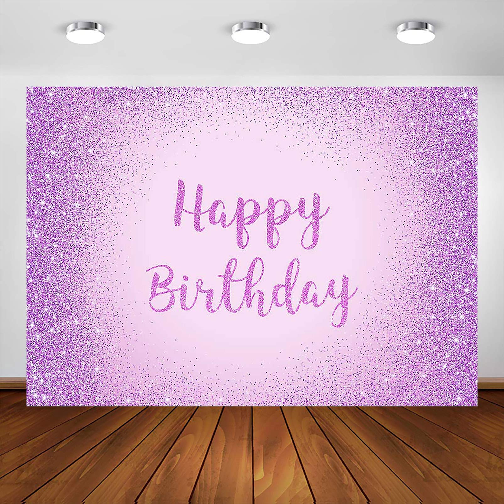 Happy Birthday Backdrop for Girls & Women - Glitter Purple Sparkle Dot Photography Background (7x5ft) | Perfect for Birthday Parties, Photobooth Decorations & Adult Celebrations