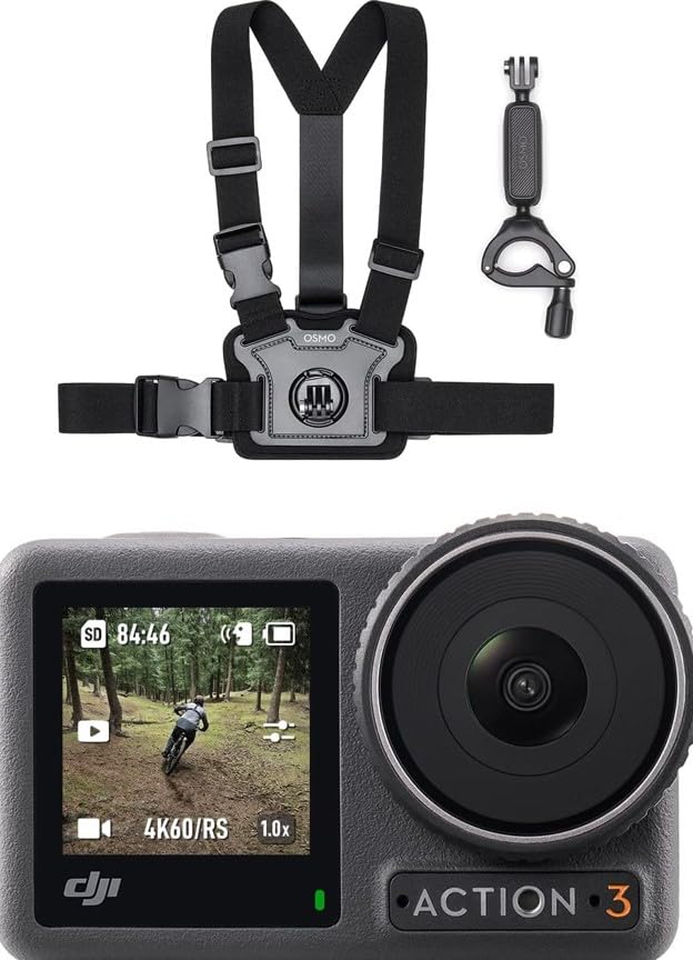Osmo Action 3 Biking Combo - 4K Waterproof Action Camera with Ultra-Wide FOV, HorizonSteady Stabilization, Bike Handlebar Mount - Perfect for Motorcycle, Cycling & Outdoor Sports Adventures