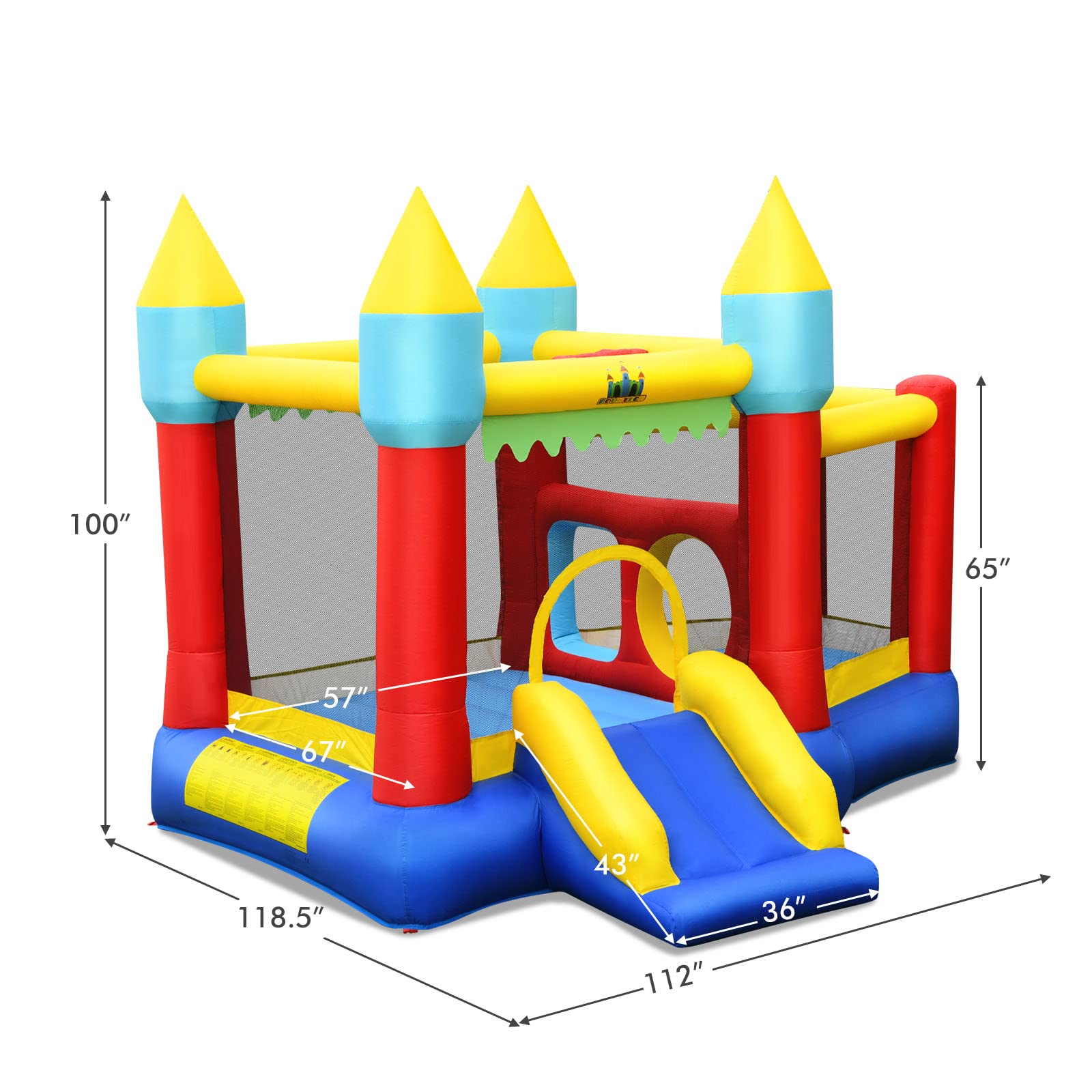 HONEY JOY Inflatable Bounce House with Slide & Ball Pit - Kids Outdoor Play Center for Birthday Parties, Backyard Fun, and Summer Activities - Includes Basketball Hoop & Stakes (Blower Not Included)