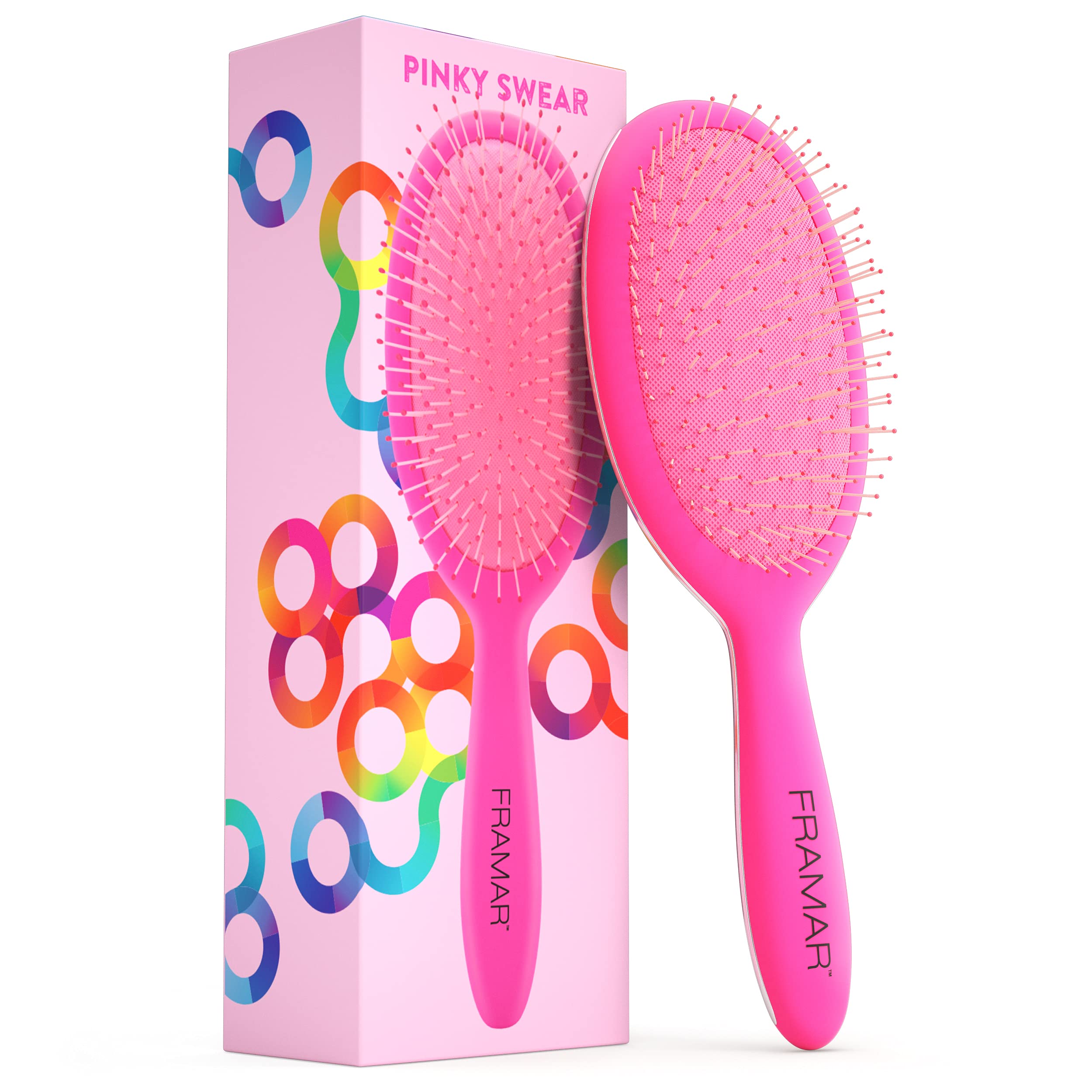 Framar Detangling Brush for Curly Hair - Professional Hair Brush for Women & Kids, Gentle Knot Remover for Thick, Wavy & Natural Curly Hair - Perfect for Daily Styling, Salon Use & Travel (Pink)