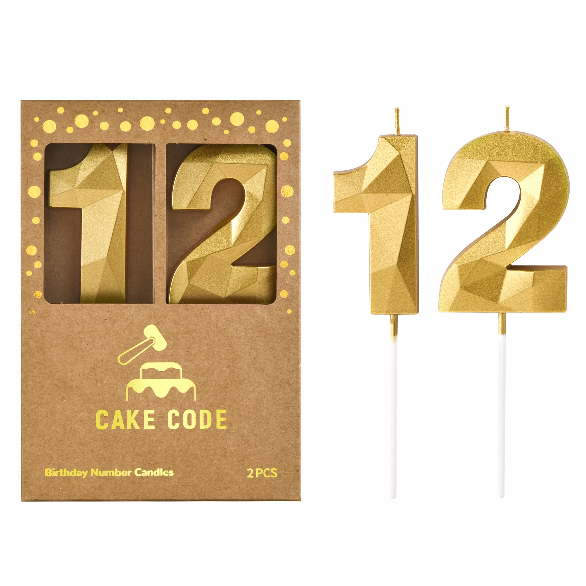 2.76 Inch Gold Number Birthday Candles - Set of 12 Crystal Gold Cake Candles for Birthday Party Decorations & Celebration Supplies | Perfect for Cakes, Cupcakes, and Desserts
