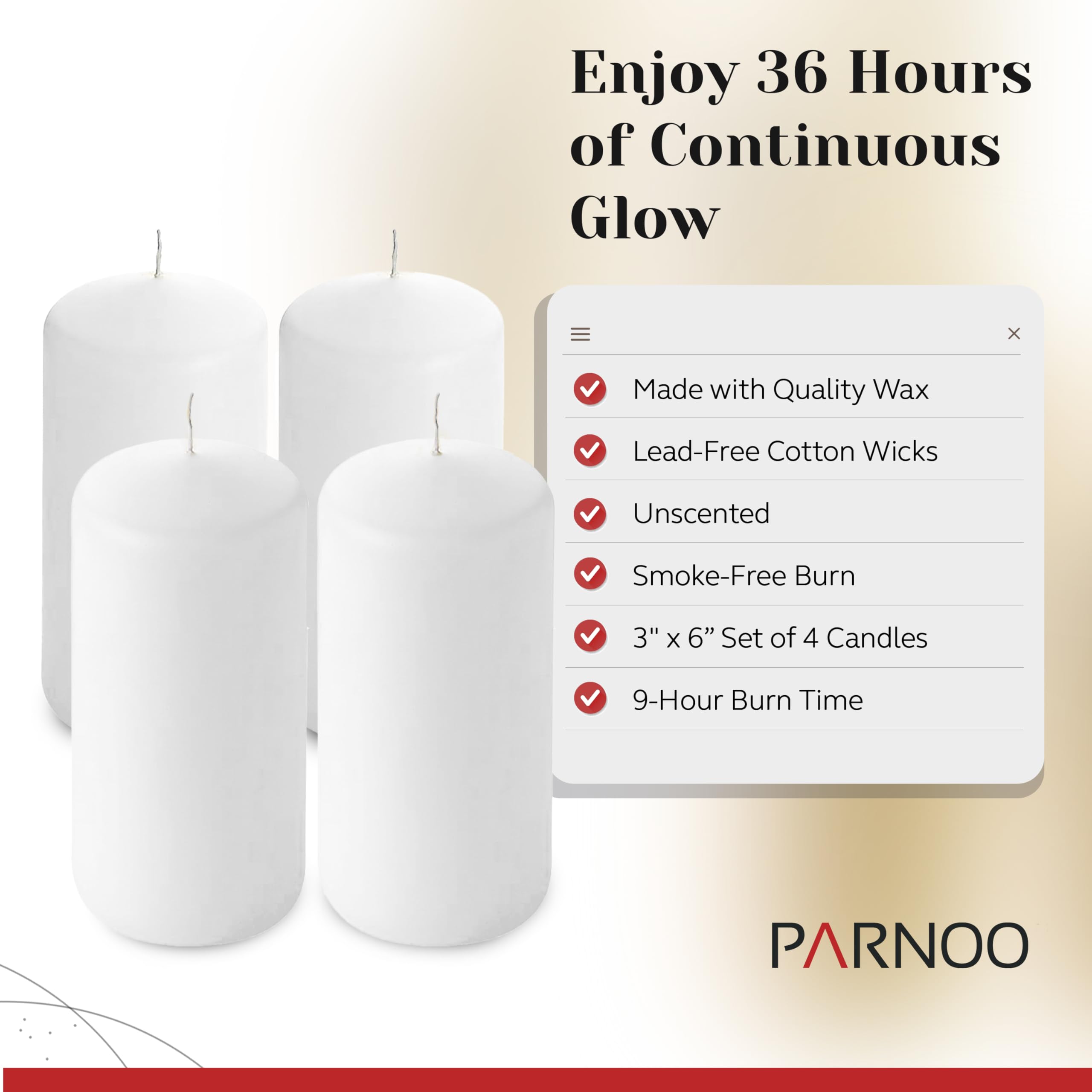 Unscented Pillar Candles Set of 4 - 3x6 Inch Vanilla Scented Slow Burning Candles for Wedding Decorations, Table Centerpieces, Romantic Dinners & Home Decor - Large White Pillar Candles by PARNOO