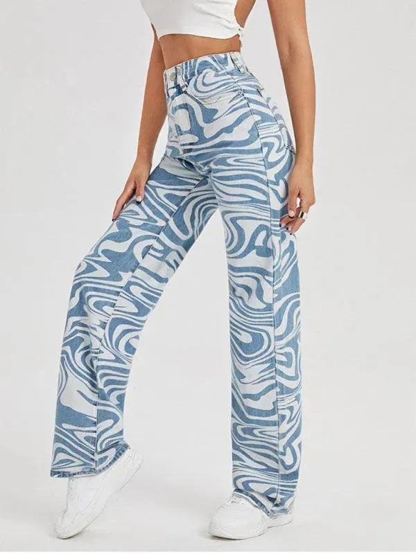 Women's Mid Rise Swirl Abstract Jeans - Stylish & Comfortable Denim for Casual Wear, Work & Everyday Outfits
