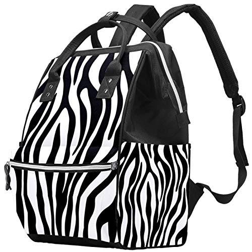 Stylish Black and White Zebra Print Diaper Backpack - Large Capacity Baby Care Bag for Traveling Moms | Perfect for Daycare, Outings & Family Trips