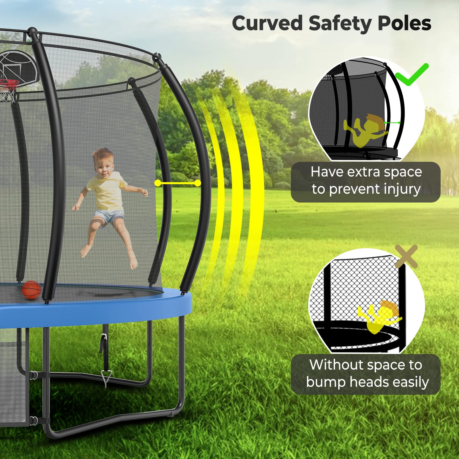 10FT 12FT 14FT 15FT 16FT Large Outdoor Trampoline with Basketball Hoop & LED Lights - Heavy Duty Recreational Trampoline for Kids & Adults with Safety Net, Sprinkler & Anchor Stakes | Perfect for Backyard Fun, Exercise & Family Outdoor Activities