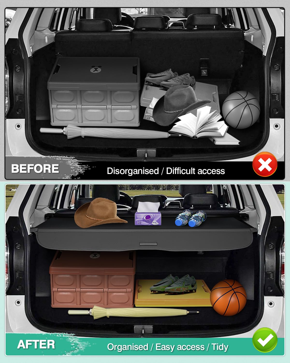 2014-2018 Subaru Forester Cargo Cover | Manual Tailgate Trunk Shade Protector | No Gap Retractable Luggage Cover (Not for Electric Tailgate) | Perfect for Road Trips, Grocery Storage & Pet Protection