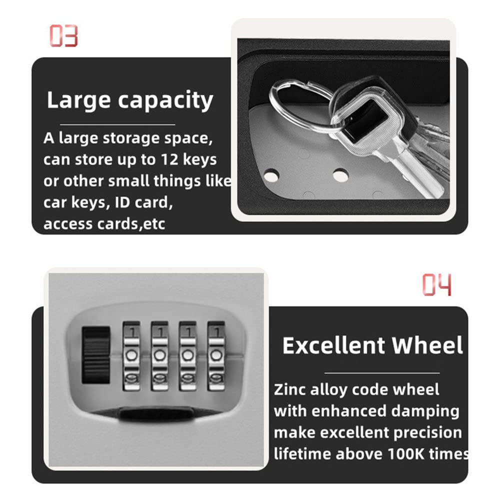 Wall Mounted Key Lock Box with 4-Digit Resettable Code - Weatherproof Key Storage Safe for 5-8 Keys - Home & Outdoor Security Lock Box for Spare Keys, Vacation Rentals, and Airbnb Properties