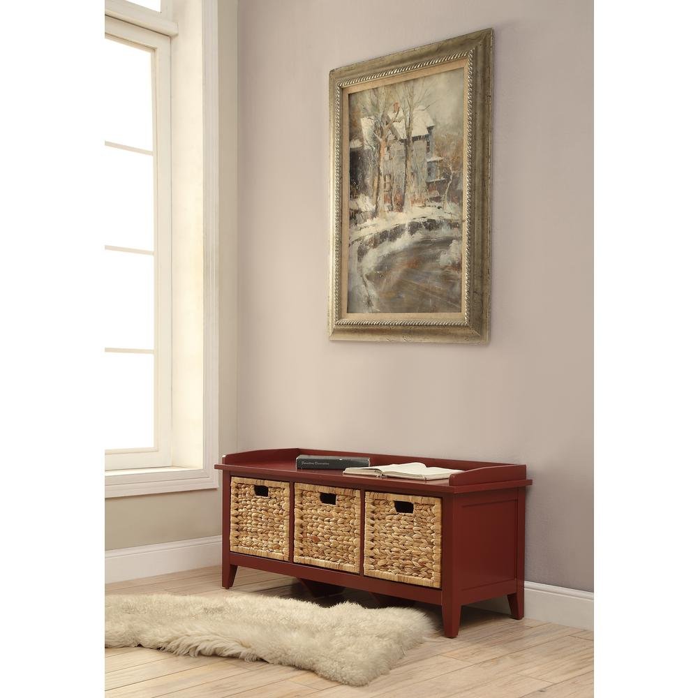 Major-Q Storage Bench with 3 Baskets - Burgundy Entryway Organizer for Hallway & Living Room