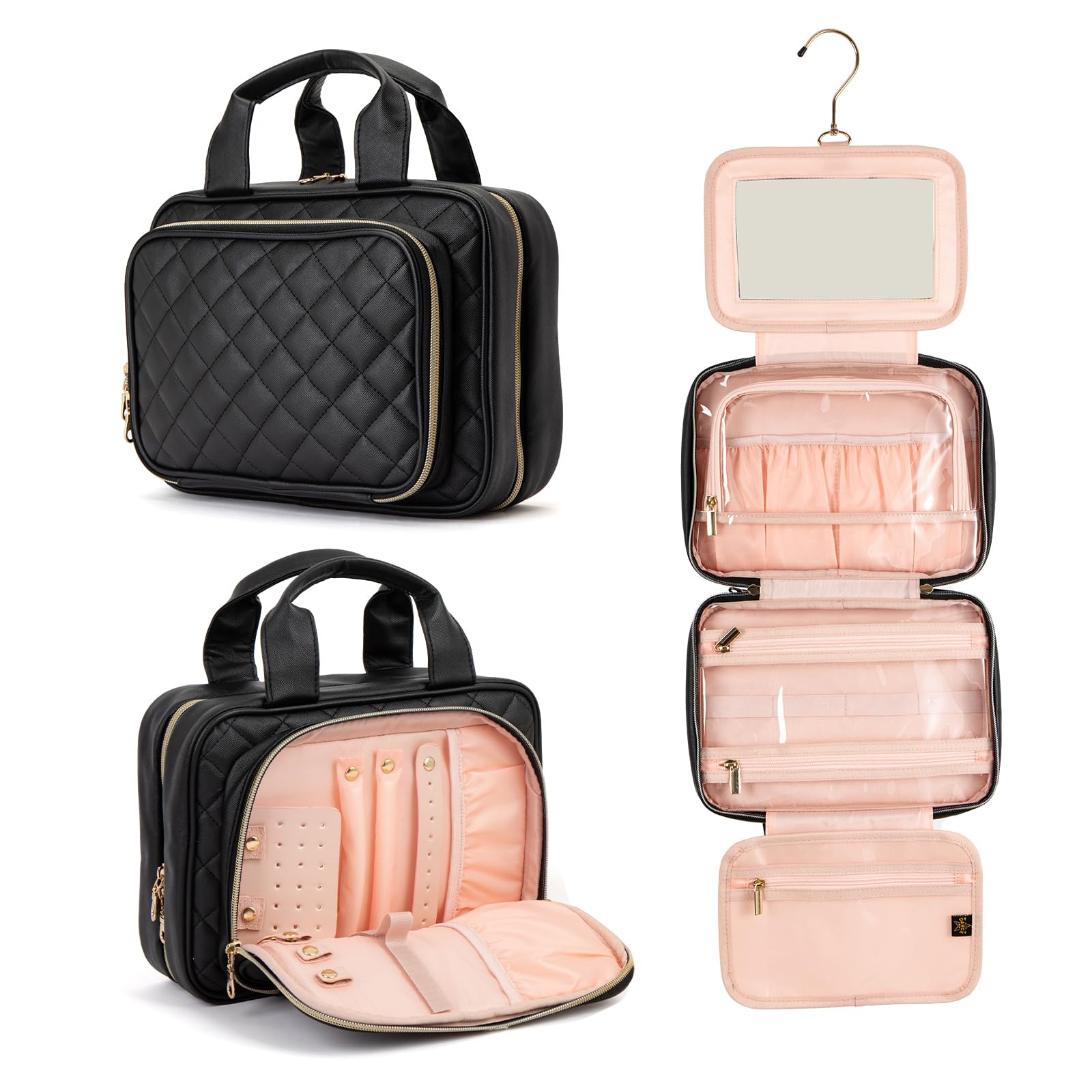Waterproof Hanging Travel Toiletry Bag with Mirror - Large Cosmetic Organizer for Women & Men - Perfect for Toiletries, Makeup, Jewelry Storage - Ideal for Airplane, Camping, Business Trips & Vacation Essentials