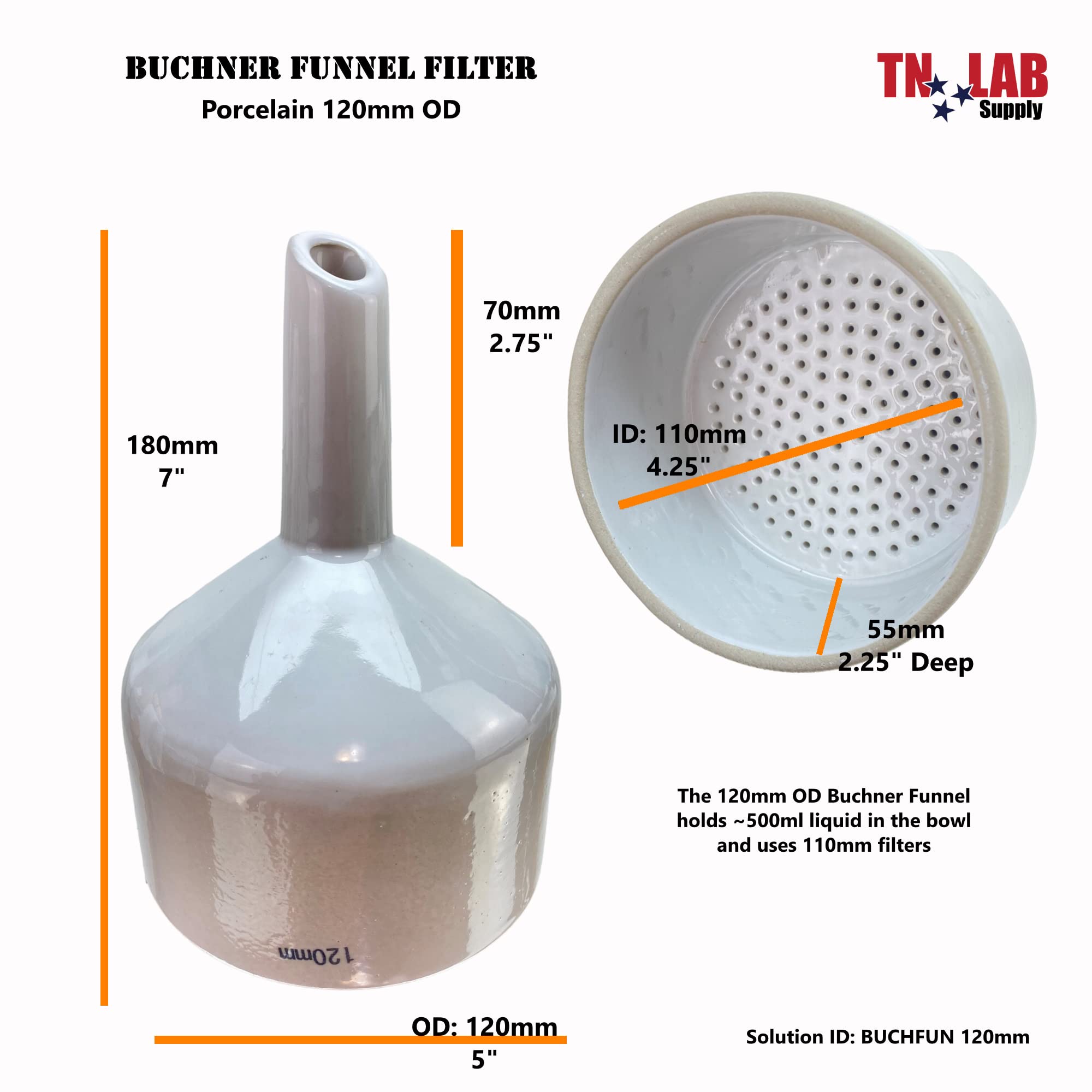 Premium Buchner Funnel Kit with 120mm Funnel & 3000ml Vacuum Flask - 3L Lab Filter Set for Chemistry Experiments, Distillation & Scientific Research