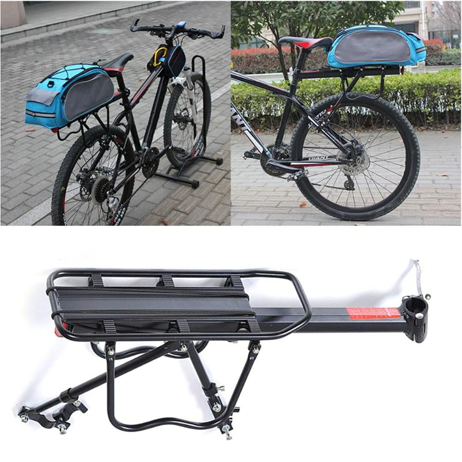 110lbs Capacity Adjustable Aluminum Bike Rear Rack - Quick Release MTB Cargo Carrier with Reflector for Cycling Commuting & Outdoor Adventures