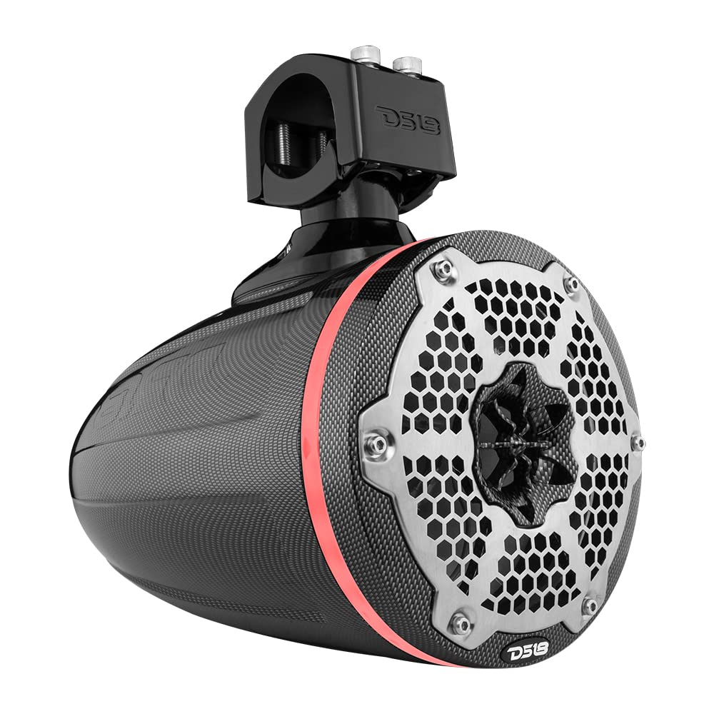 DS18 CF-X6TP.NS 6.5 Inch Marine Tower Speaker Pod with RGB LED Lights - Carbon Fiber Design for Boats & Yachts - Waterproof Audio Enclosure for Outdoor Marine Entertainment Systems