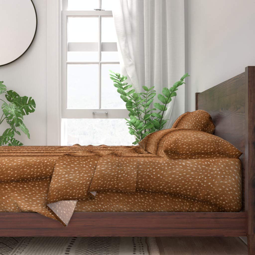 Premium 100% Cotton Twin 3-Piece Sheet Set | Bright Deer Hide Animal Skin Print | Woodland Fawn Design | Custom Bedding for Cozy Cabin & Nursery Decor