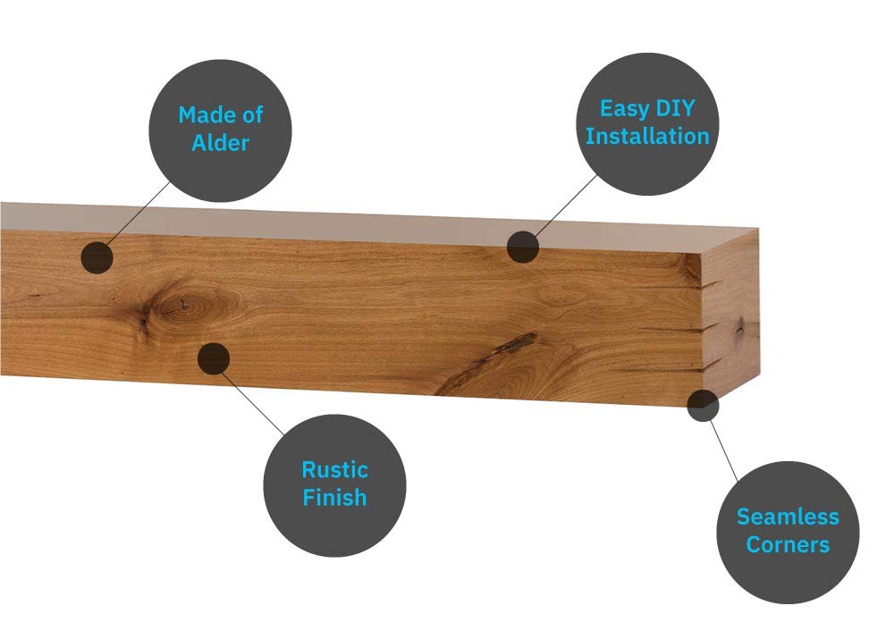 48 Inch Floating Fireplace Mantel Shelf - Solid Wood Rustic Wall Shelf with Clear Polyurethane Finish | Made in USA | Perfect for Electric Fireplaces, Home Décor & Living Room Wall Display