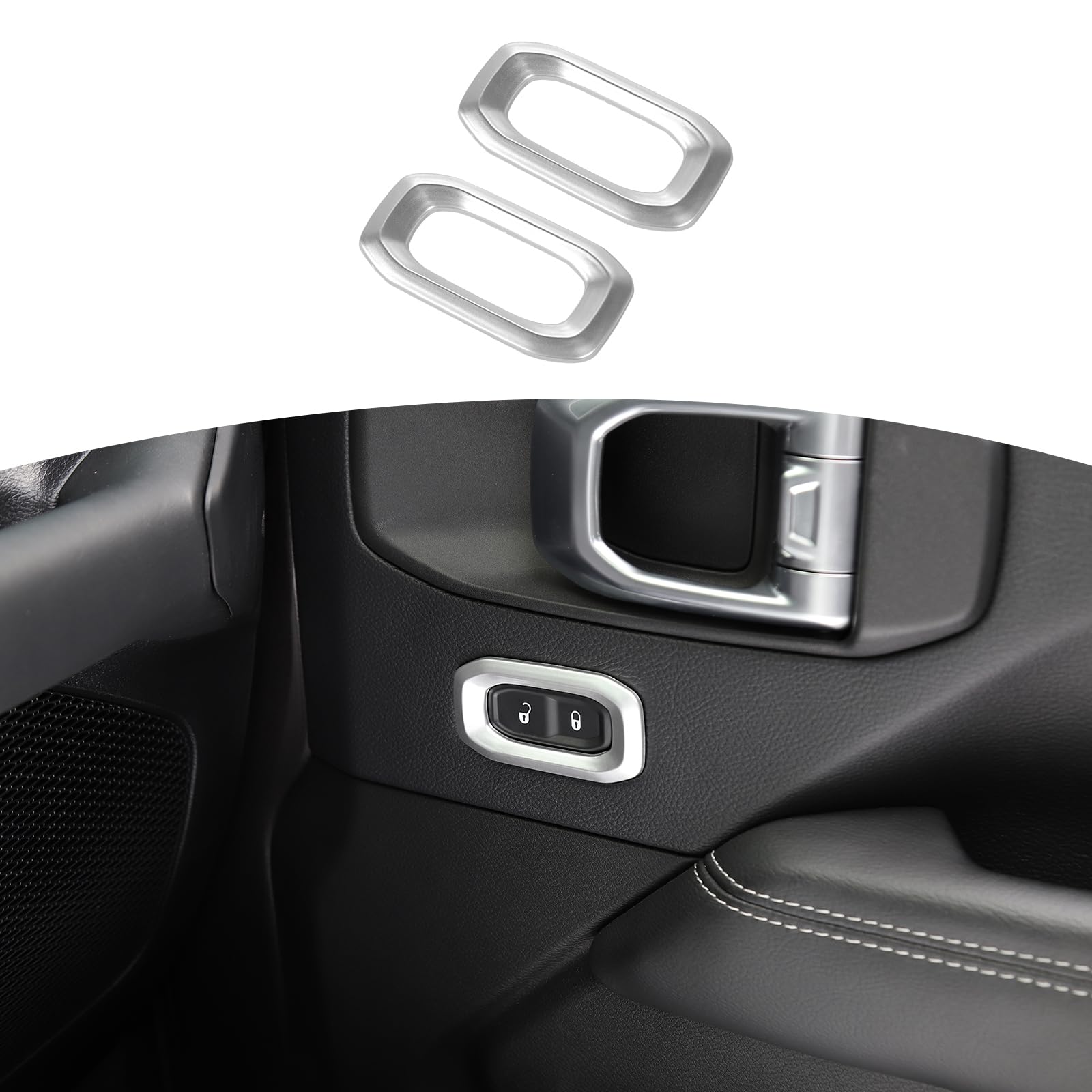Jeep Wrangler JL JLU & Gladiator JT Door Lock Switch Button Trim Cover (2018-2024) - Silver Interior Accessories (2-Pack) | Premium Upgrade for Enhanced Cabin Style & Protection