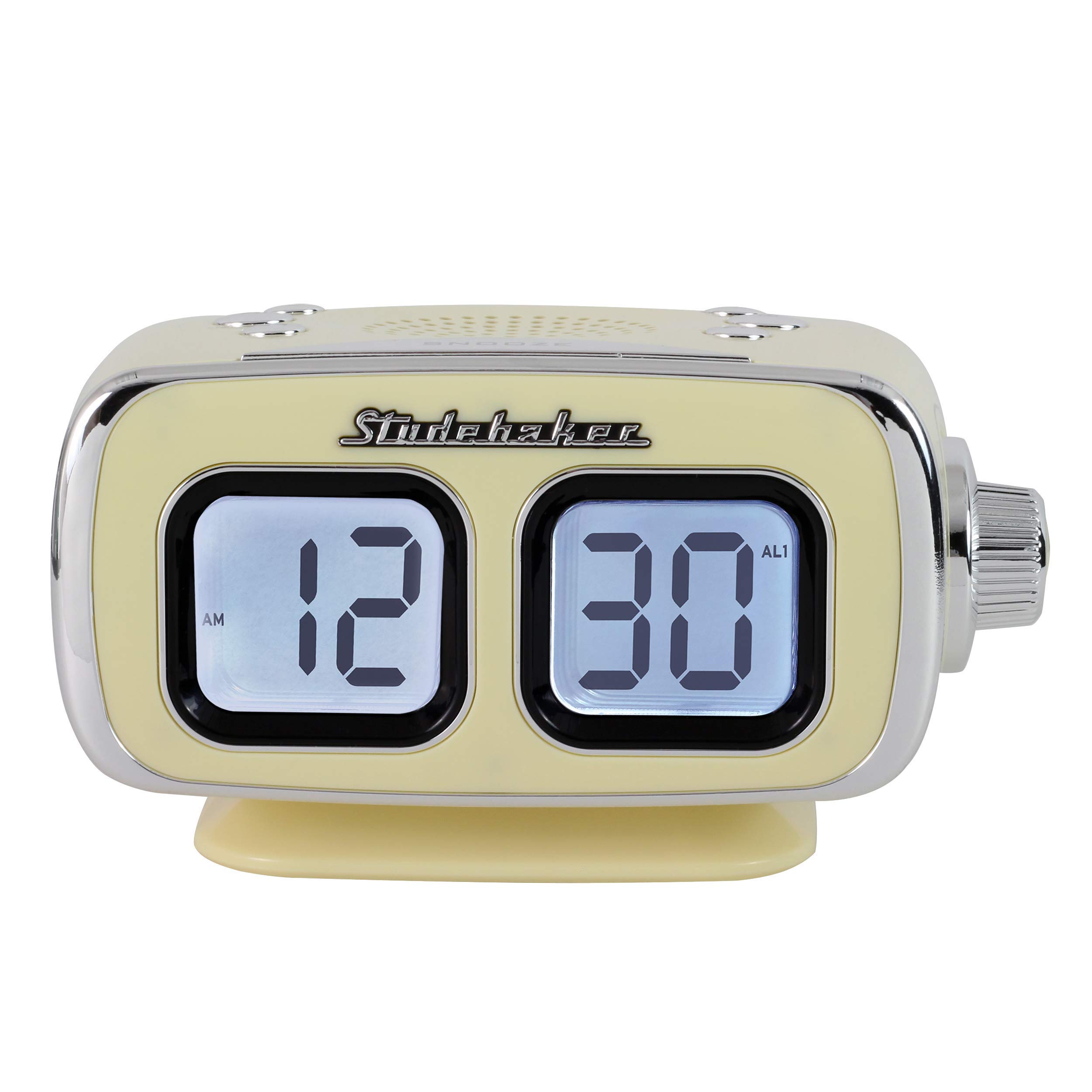 Studebaker Large Display LCD AM/FM Retro Clock Radio with USB, Bluetooth & Aux-in - Vintage Alarm Clock for Bedroom, Kitchen, Office (Cream White) | Perfect for Nightstands, Countertops & Small Spaces