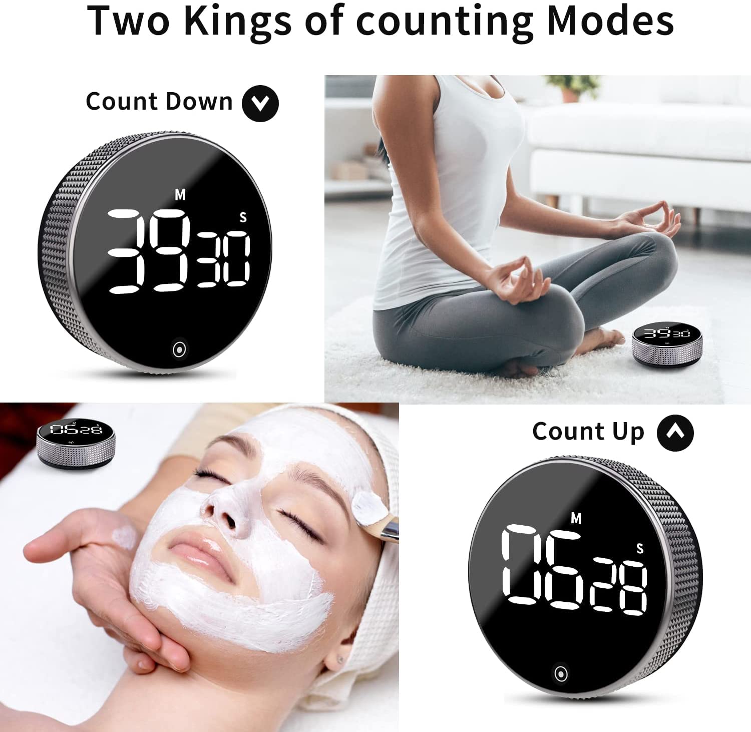 Yagviz Digital Kitchen Timer with Countdown & CountUp - Magnetic, 3-Level Alarm, Large LED Screen, Rechargeable | Perfect for Cooking, Baking, Classroom, Kids & Office Use