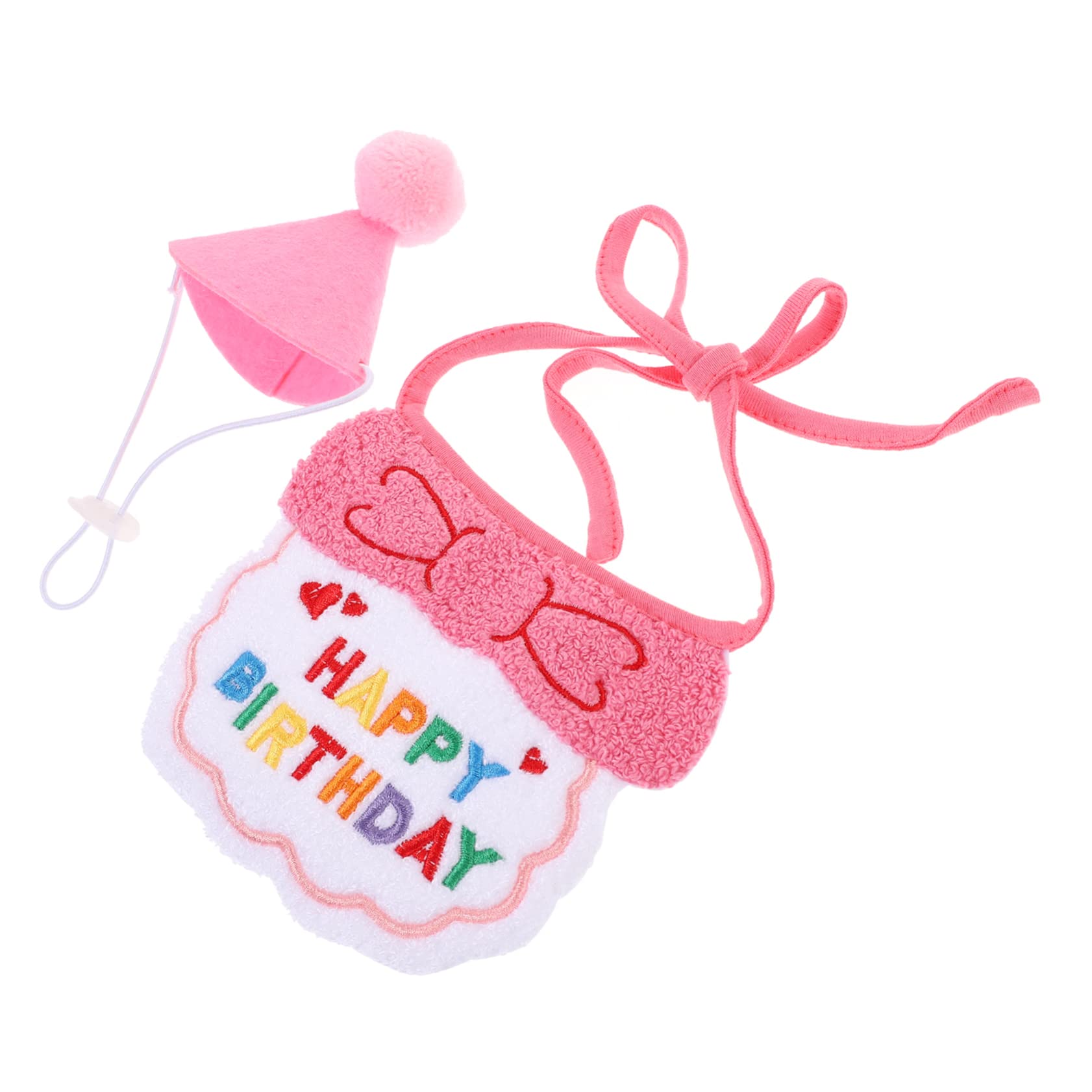 BESPORTBLE 2 Sets Pet Birthday Party Hats & Triangle Bibs - Dog & Kitten Neck Scarf Suit with Yarn Accessories for Birthday Celebrations & Photo Shoots