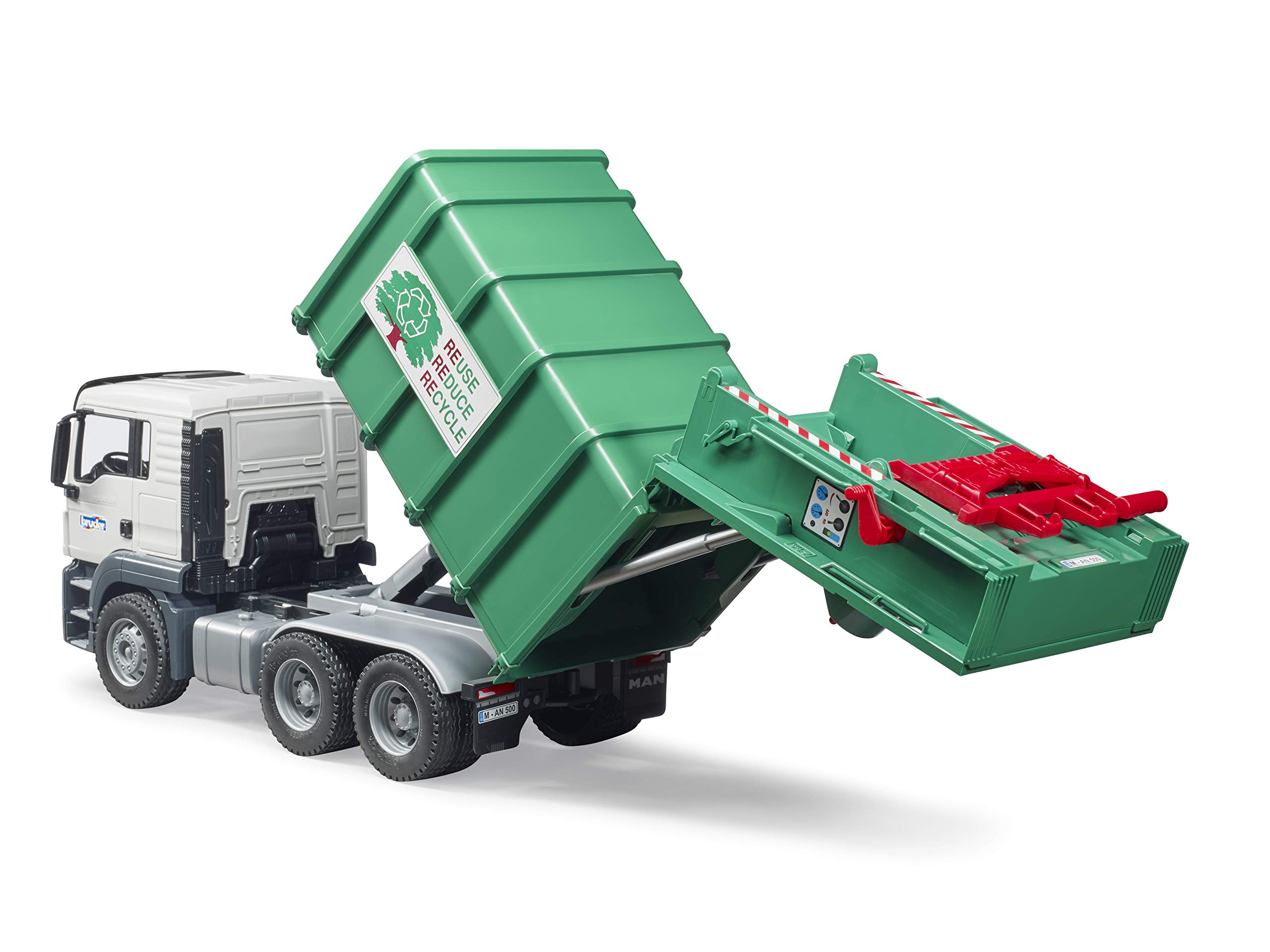 Bruder 03763 Man TGS Rear Loading Garbage Truck Toy - Green Dump Truck for Kids Pretend Play, Waste Collection & Recycling Educational Fun