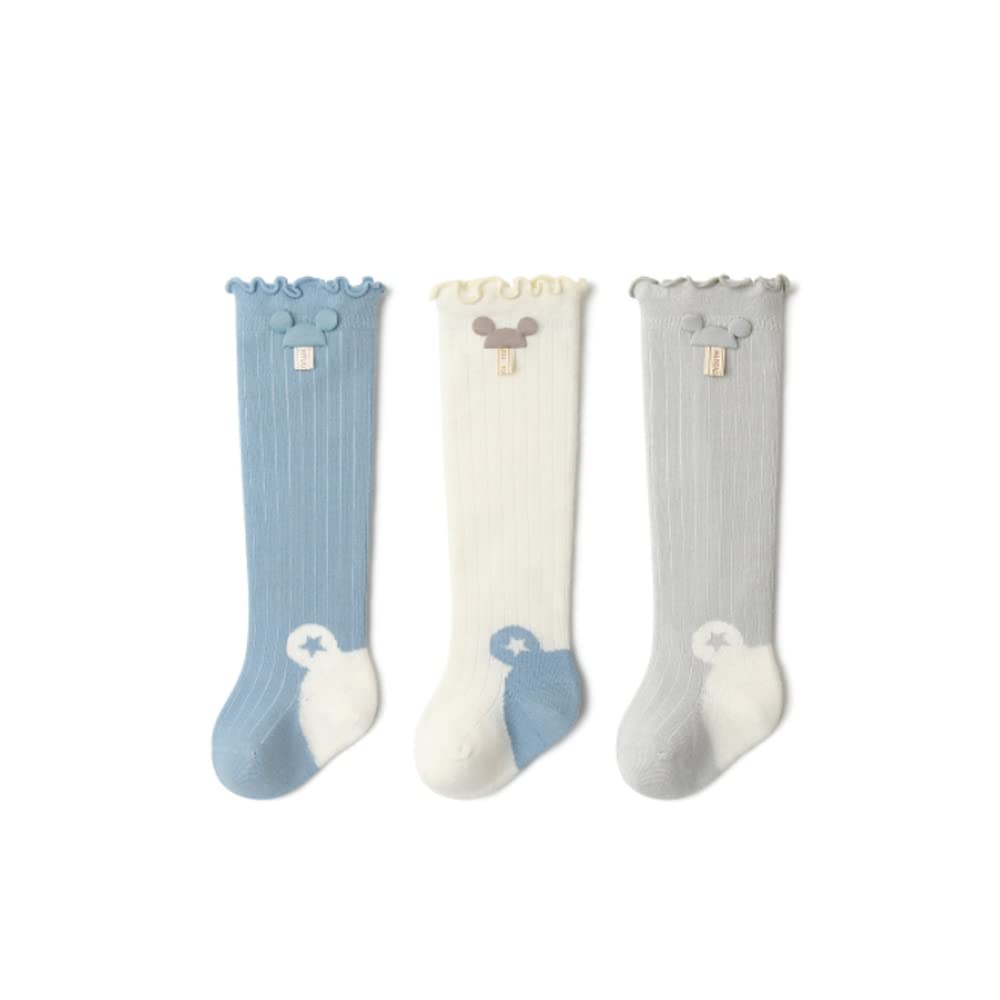 FOMUNI Unisex Baby Knee High Socks - 3 Pack Seamless Cotton Toddler Socks for Boys & Girls, Soft Uniform Stockings for School, Play & Everyday Comfort