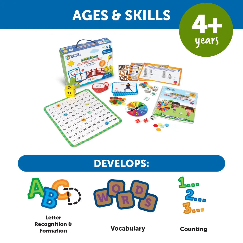 Skill Builders Summer Learning Activity Set for PreK & Kindergarten - Fun Educational Games for Kids at Home or Classroom
